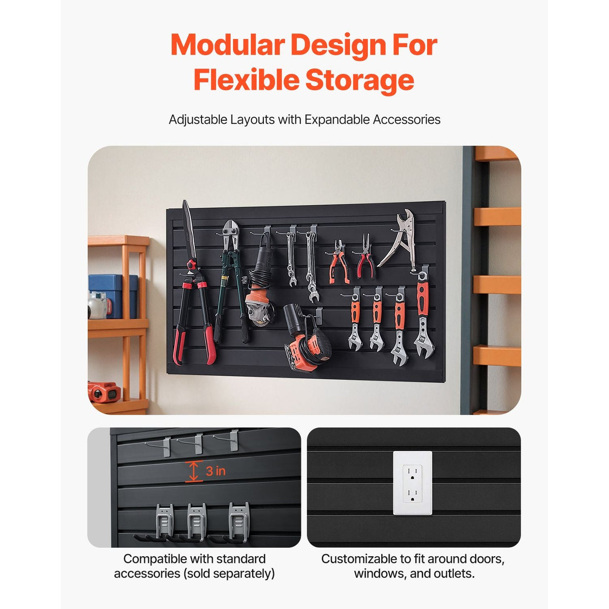 Slat Wall Paneling, 2 x 4 ft, PVC Garage Slatwall with Modular Design, Black Slat Wall Easy-to-Install Adjustable Slatwall Panel with Coupling Structure & DIY Cutting, Fits for Storage & Display