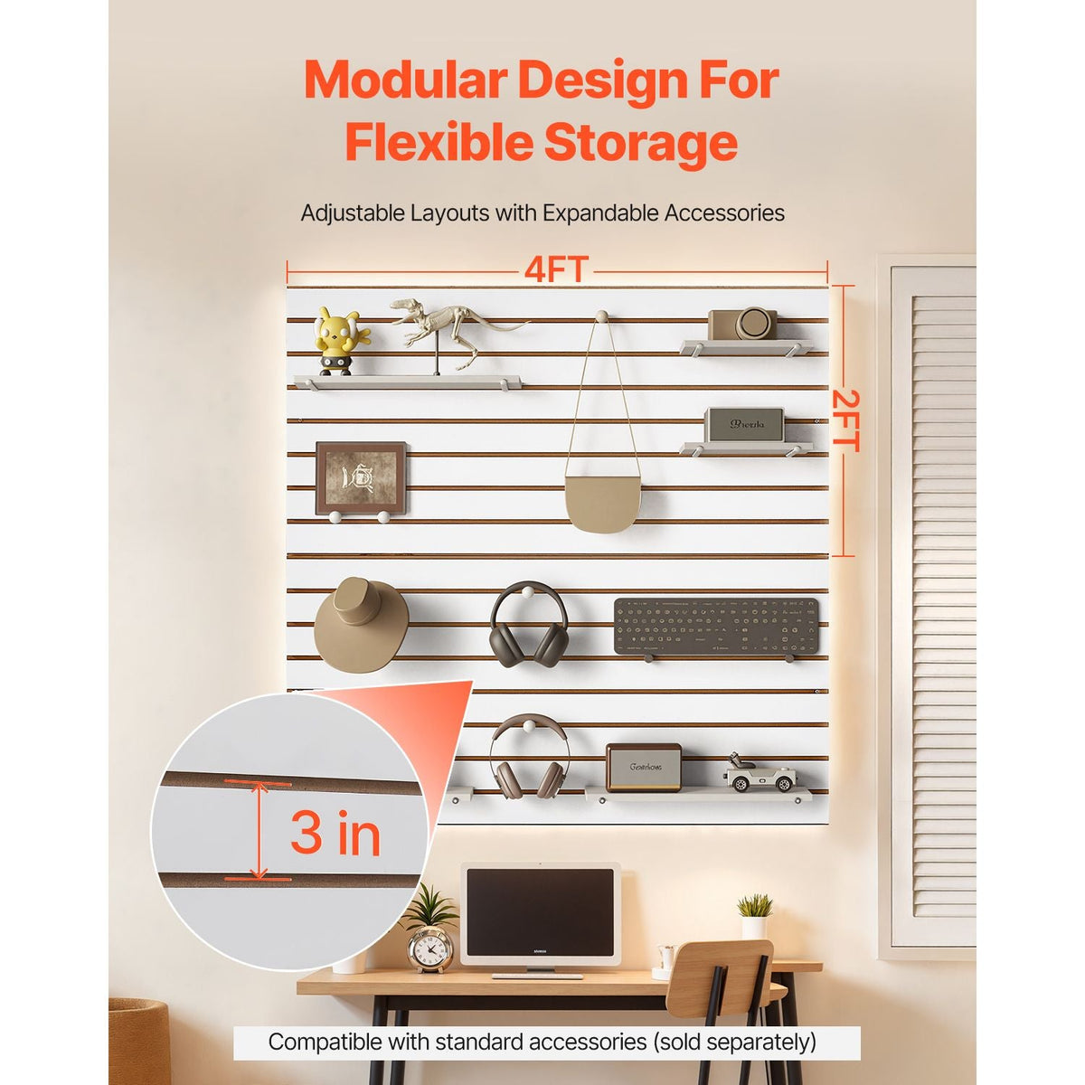 Slat Wall Paneling, 4 x 4 ft, MDF Garage Slatwall with Modular Design, White Slat Wall Easy-to-Install Adjustable Slatwall Panel with Coupling Structure & DIY Cutting, Fits for Storage & Display