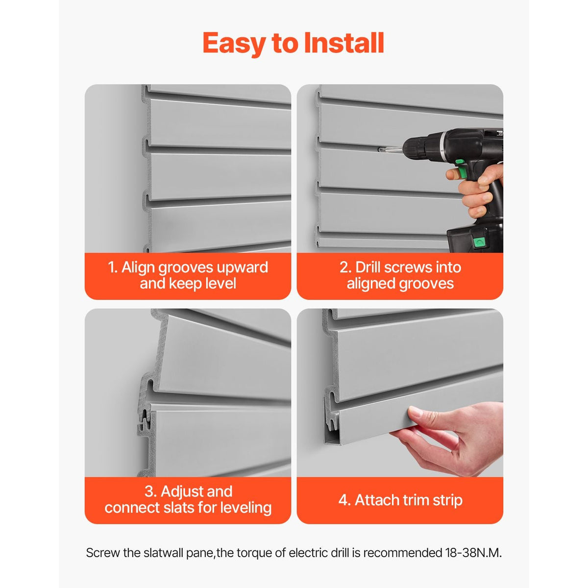 Slat Wall Paneling, 4 x 4 ft, PVC Garage Slatwall with Modular Design, Grey Slat Wall Easy-to-Install Adjustable Slatwall Panel with Coupling Structure & DIY Cutting, Fits for Storage & Display