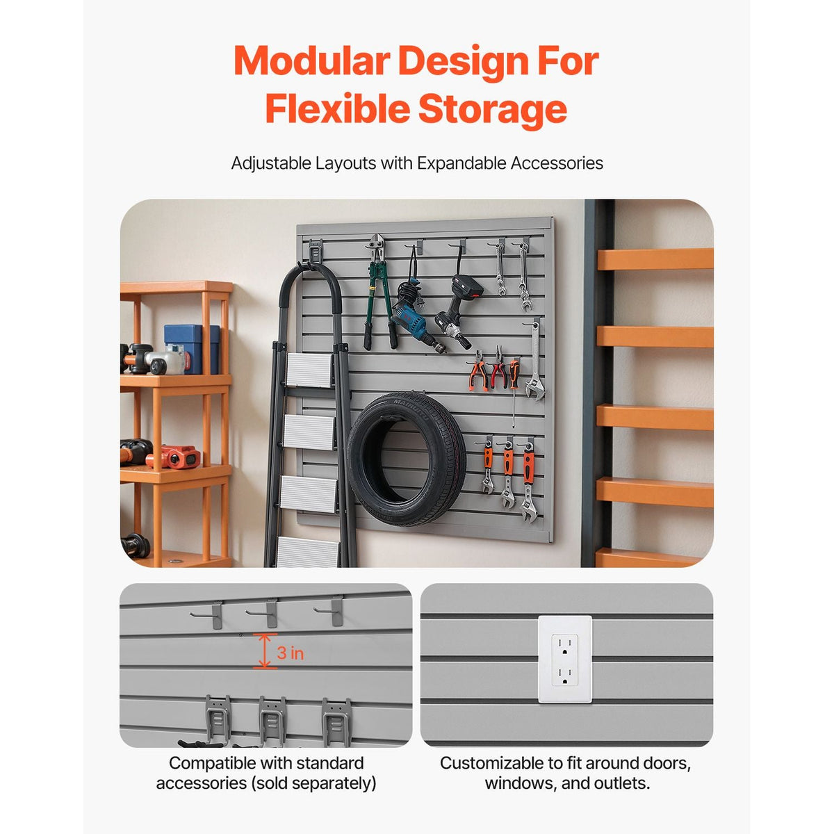 Slat Wall Paneling, 4 x 4 ft, PVC Garage Slatwall with Modular Design, Grey Slat Wall Easy-to-Install Adjustable Slatwall Panel with Coupling Structure & DIY Cutting, Fits for Storage & Display