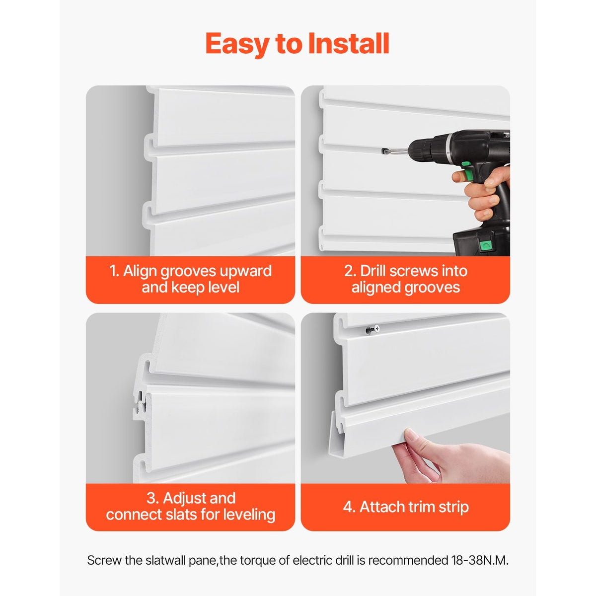 Slat Wall Paneling, 4 x 4 ft, PVC Garage Slatwall with Modular Design, White Slat Wall Easy-to-Install Adjustable Slatwall Panel with Coupling Structure & DIY Cutting, Fits for Storage & Display