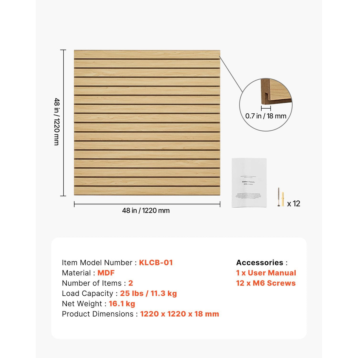 Slat Wall Paneling, 4 x 4ft, MDF Garage Slatwall with Modular Design, Natural Slat Wall Easy-to-Install Adjustable Slatwall Panel with Coupling Structure & DIY Cutting, Fit for Storage & Display