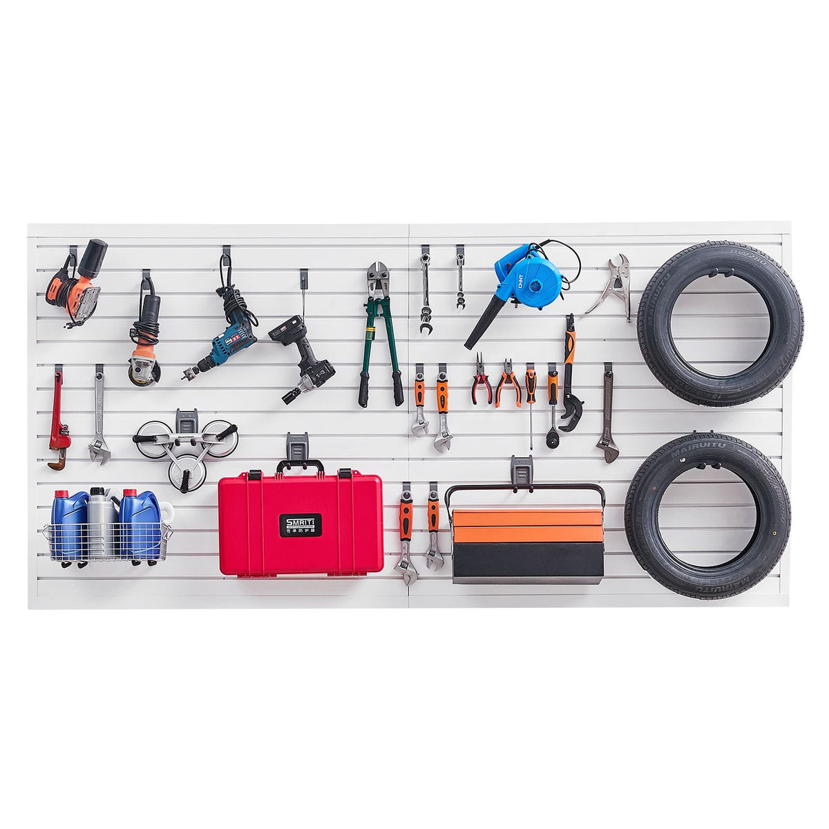 Slat Wall Paneling, 8 x 4 ft, PVC Garage Slatwall with Accessories, White Slat Wall Easy-to-Install Adjustable Slatwall Panel with Coupling Structure & DIY Cutting, Fits for Storage & Display