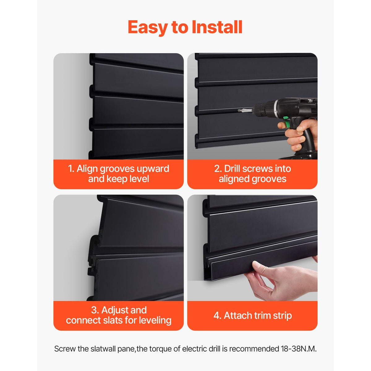 Slat Wall Paneling, 8 x 4 ft, PVC Garage Slatwall with Modular Design, Black Slat Wall Easy-to-Install Adjustable Slatwall Panel with Coupling Structure & DIY Cutting, Fits for Storage & Display