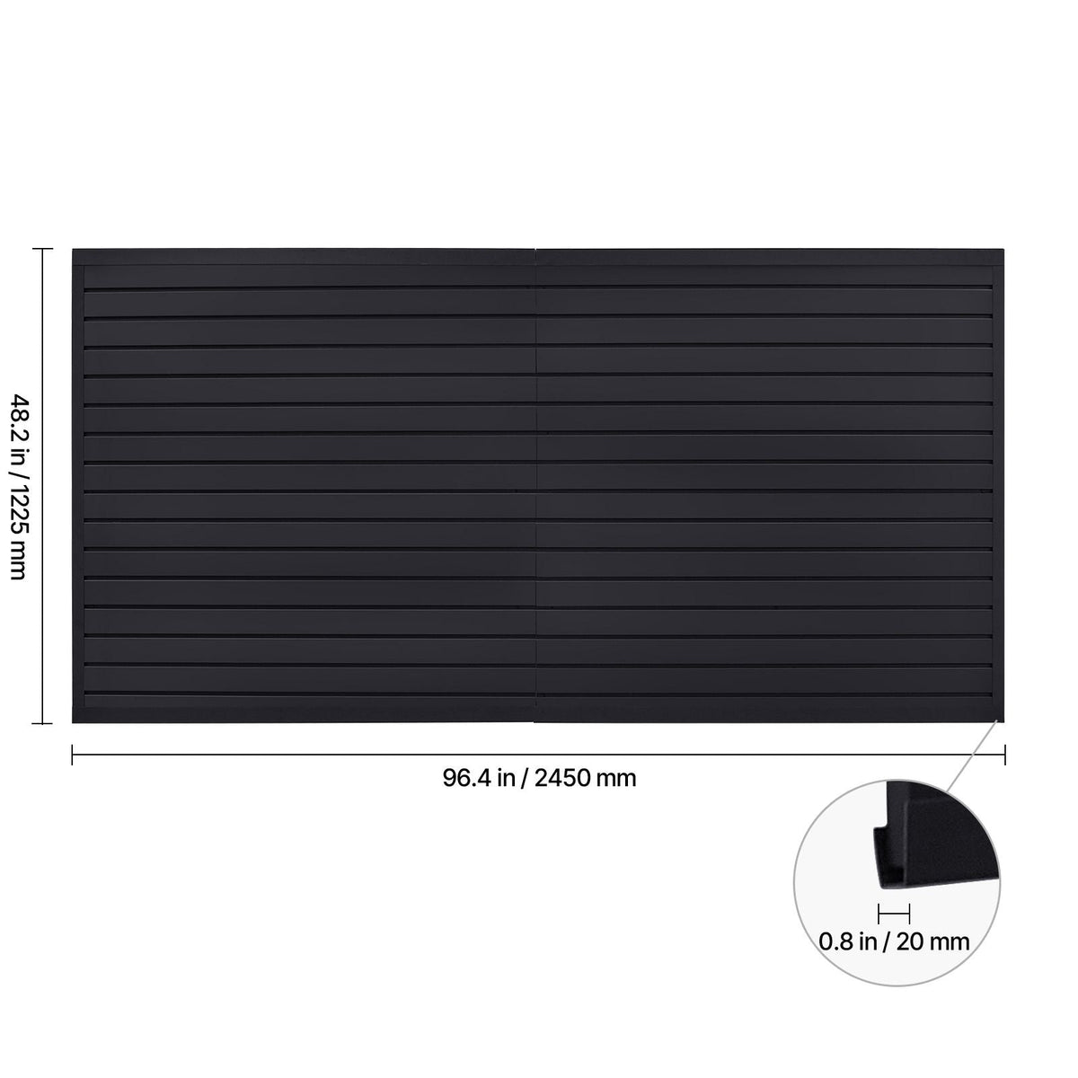 Slat Wall Paneling, 8 x 4 ft, PVC Garage Slatwall with Modular Design, Black Slat Wall Easy-to-Install Adjustable Slatwall Panel with Coupling Structure & DIY Cutting, Fits for Storage & Display
