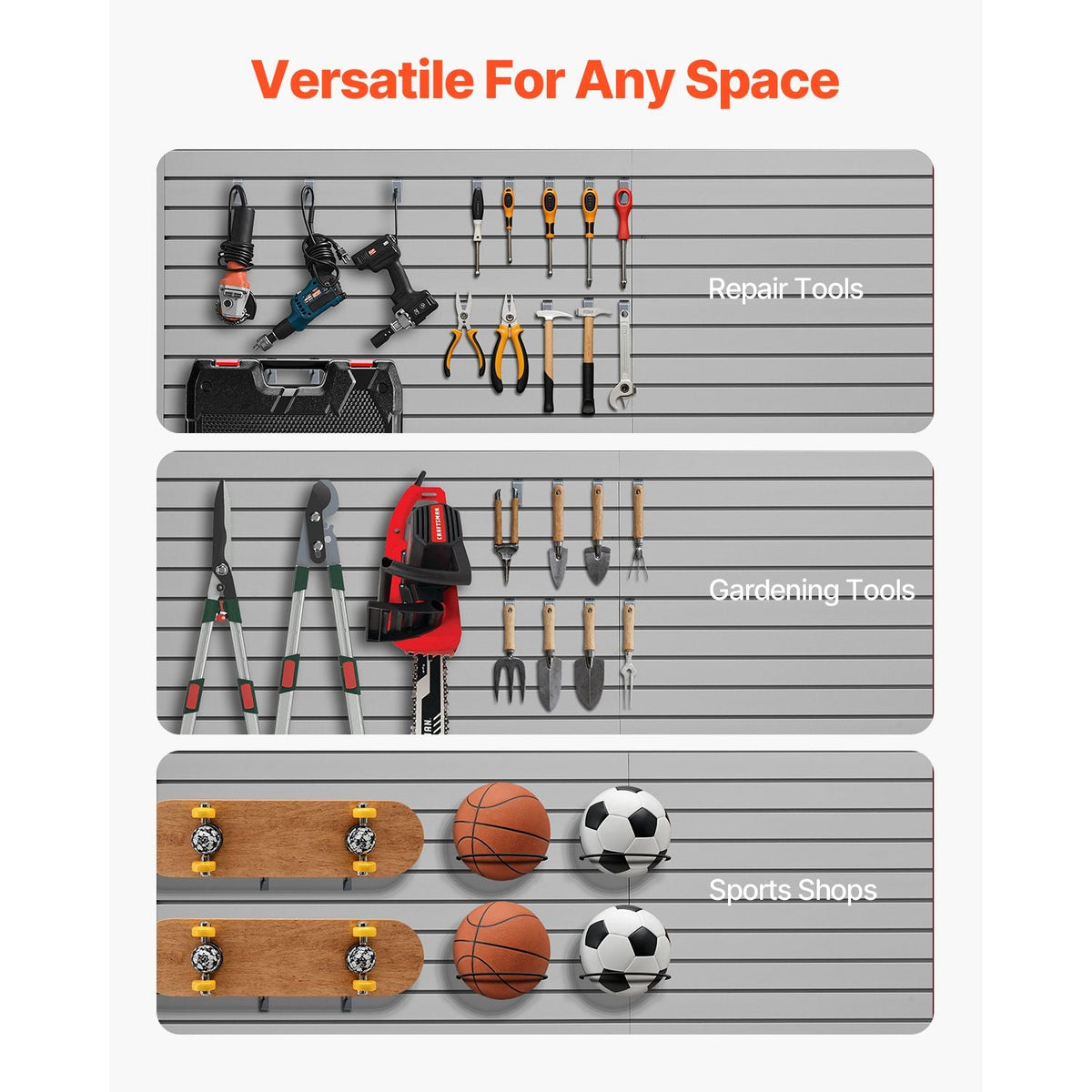 Slat Wall Paneling, 8 x 4 ft, PVC Garage Slatwall with Modular Design, Grey Slat Wall Easy-to-Install Adjustable Slatwall Panel with Coupling Structure & DIY Cutting, Fits for Storage & Display