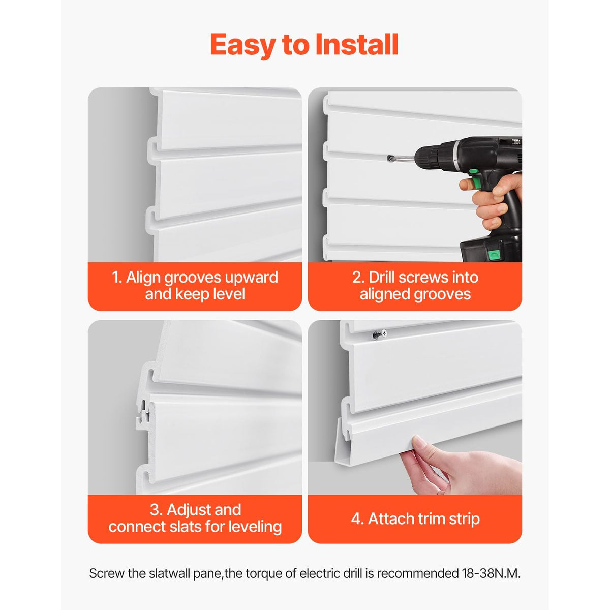 Slat Wall Paneling, 8 x 4 ft, PVC Garage Slatwall with Modular Design, White Slat Wall Easy-to-Install Adjustable Slatwall Panel with Coupling Structure & DIY Cutting, Fits for Storage & Display