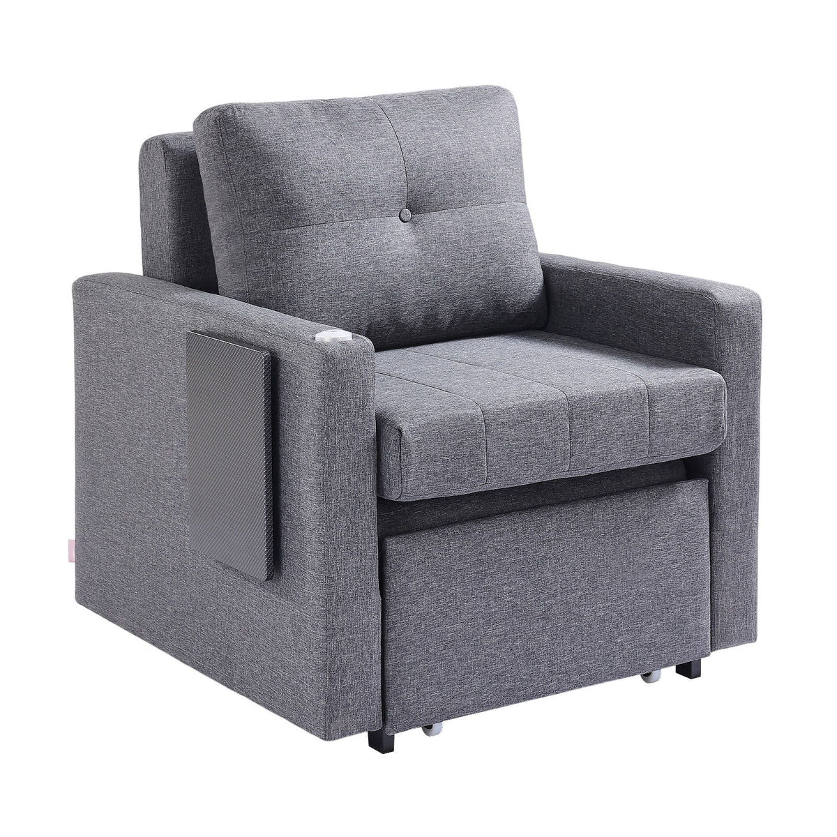 Sleeper Sofa Bed, Convertible Sleeper Bed with Side Pocket, Pillow, Armrest and Desk Board, 5 Adjustable Angles Backrest, Single Pull Out Sofa Couch with 2 Wheels and Bottom Storage, Gray
