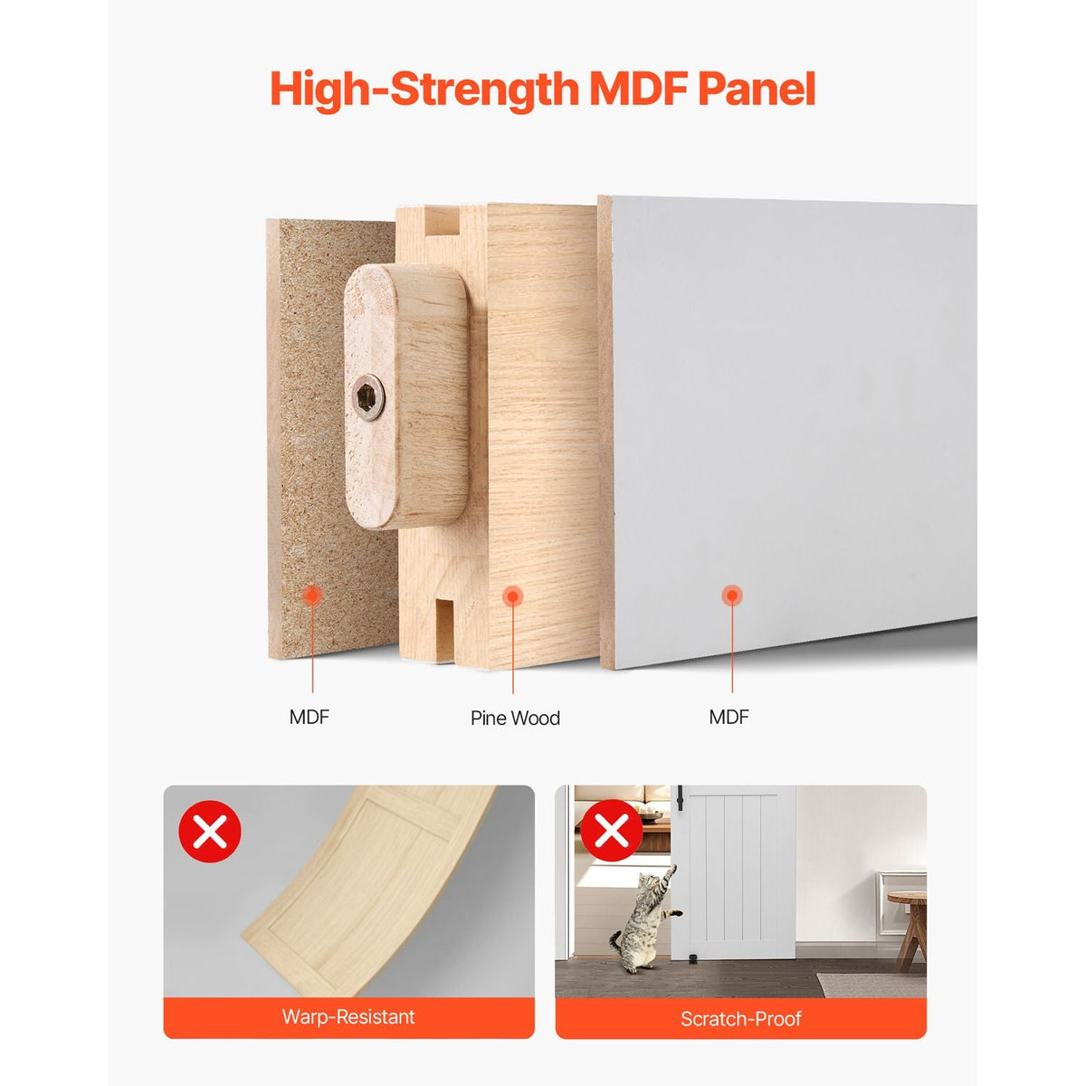 Sliding Barn Door, 30 x 84 inch, High-Strength MDF Panel, Barn Door with Hardware Kit, Water-Proof PVC Surface, Easy to Install, H-Frame, Smoothly and Quietly Sliding for Living Room, Bathroom