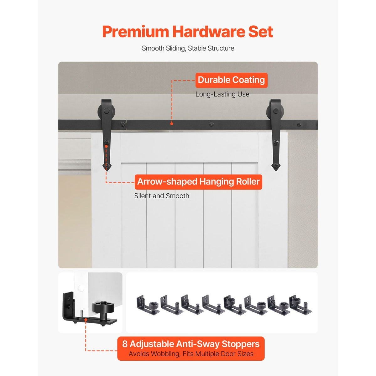 Sliding Barn Door, 30 x 84 inch, High-Strength MDF Panel, Barn Door with Hardware Kit, Water-Proof PVC Surface, Easy to Install, H-Frame, Smoothly and Quietly Sliding for Living Room, Bathroom