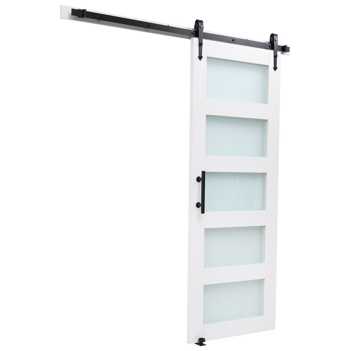 Sliding Barn Door, 32 x 84 inch, High-Strength MDF Panel and Glass, Barn Door with Hardware Kit, Water-Proof PVC Surface, Easy to Install, H-Frame, Smoothly and Quietly Sliding for Living Room