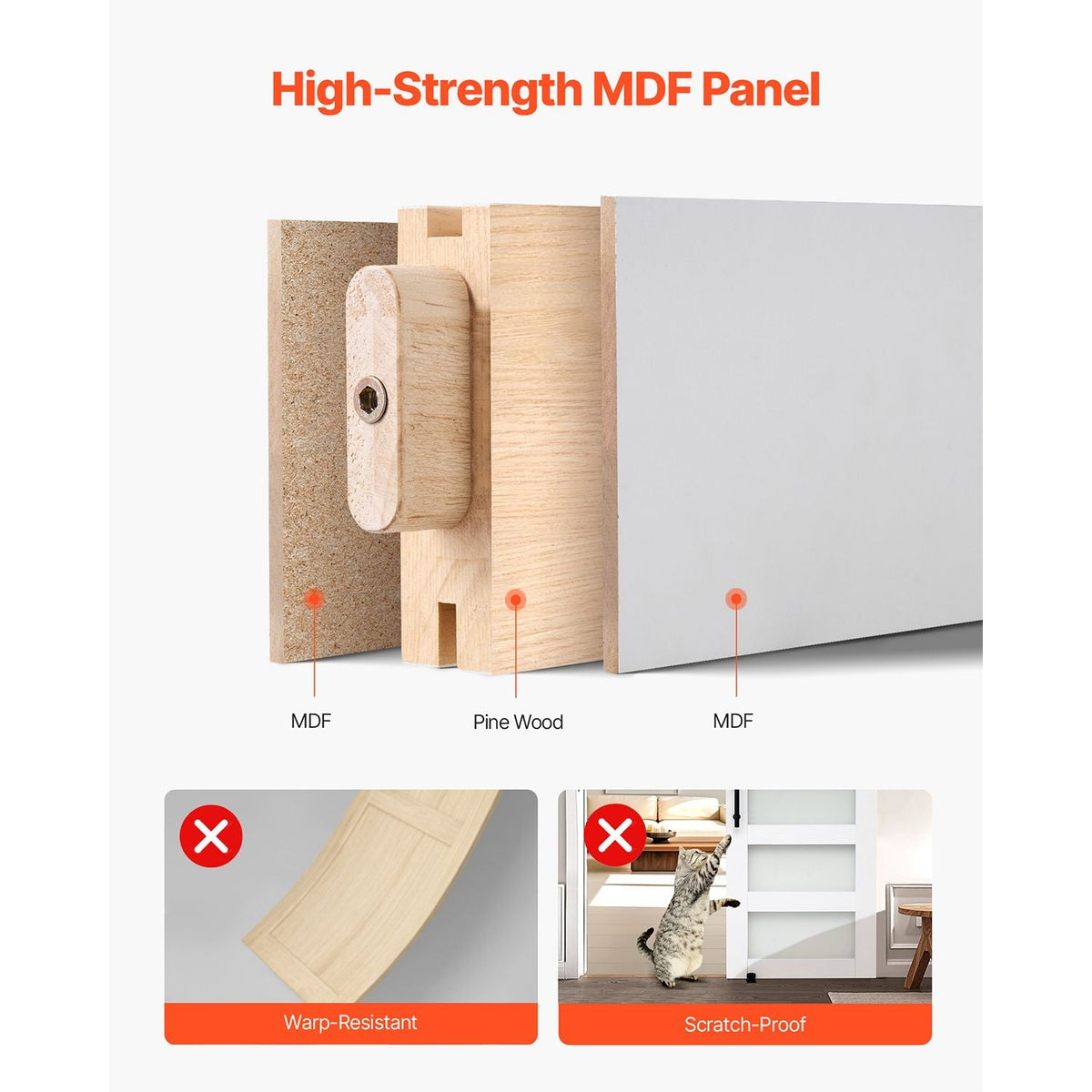 Sliding Barn Door, 32 x 84 inch, High-Strength MDF Panel and Glass, Barn Door with Hardware Kit, Water-Proof PVC Surface, Easy to Install, H-Frame, Smoothly and Quietly Sliding for Living Room