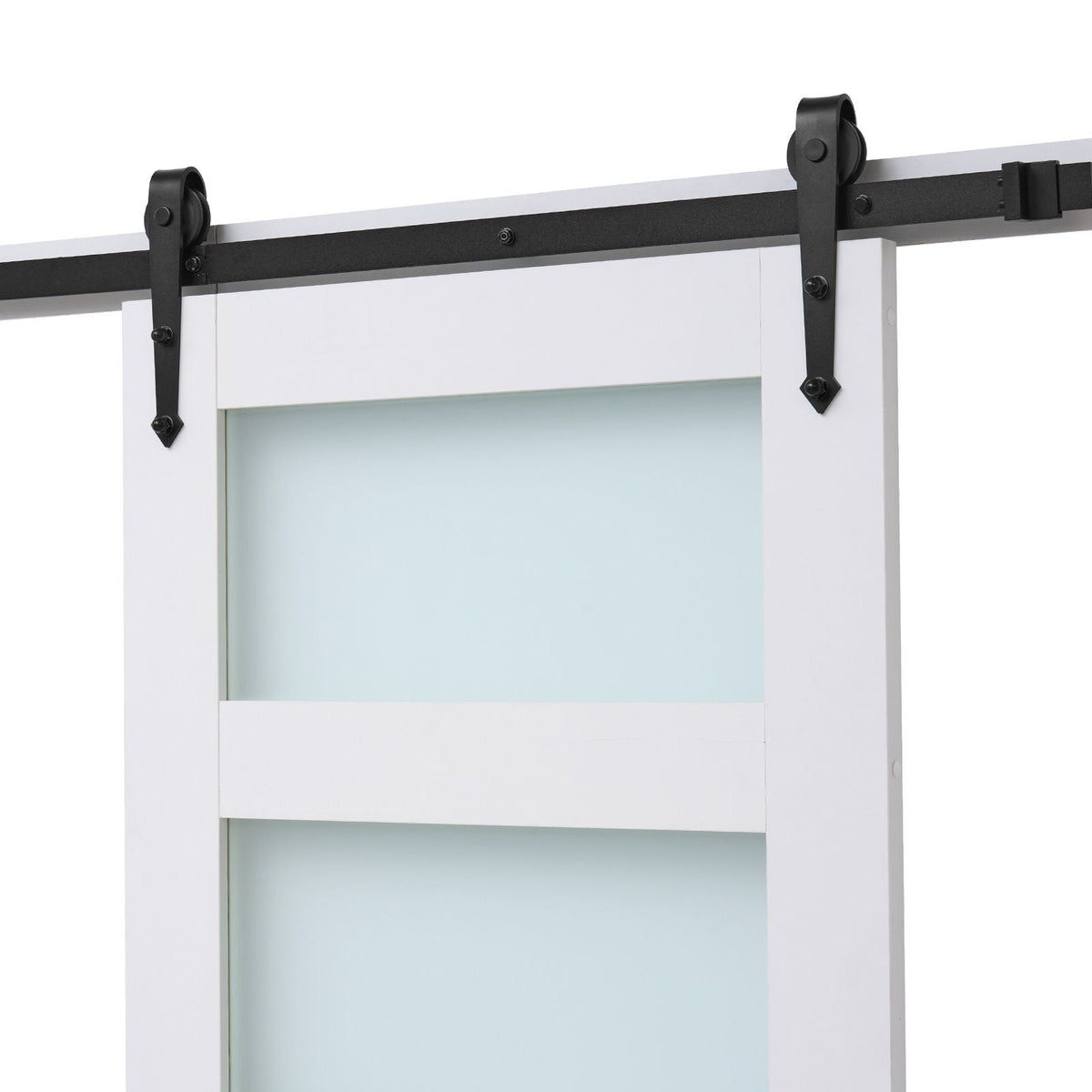 Sliding Barn Door, 32 x 84 inch, High-Strength MDF Panel and Glass, Barn Door with Hardware Kit, Water-Proof PVC Surface, Easy to Install, H-Frame, Smoothly and Quietly Sliding for Living Room