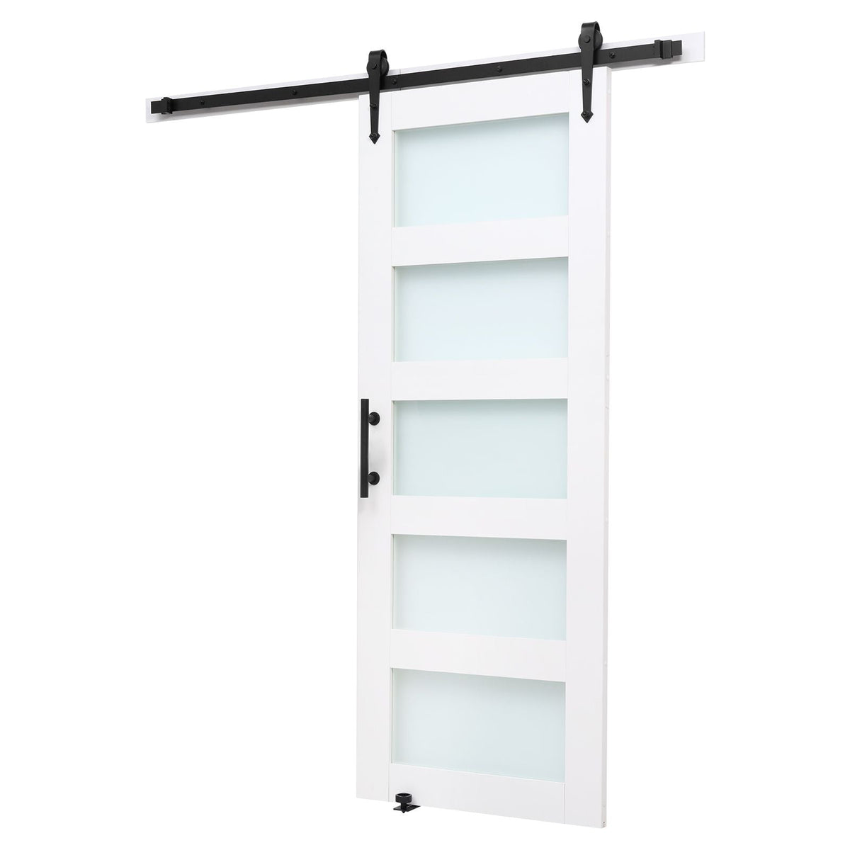 Sliding Barn Door, 32 x 84 inch, High-Strength MDF Panel and Glass, Barn Door with Hardware Kit, Water-Proof PVC Surface, Easy to Install, H-Frame, Smoothly and Quietly Sliding for Living Room