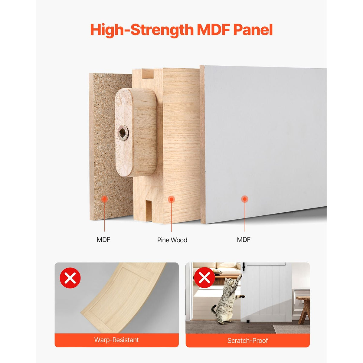 Sliding Barn Door, 36 x 84 inch, High-Strength MDF Panel, Barn Door with Hardware Kit, Water-Proof PVC Surface, Easy to Install, H-Frame, Smoothly and Quietly Sliding for Living Room, Bathroom