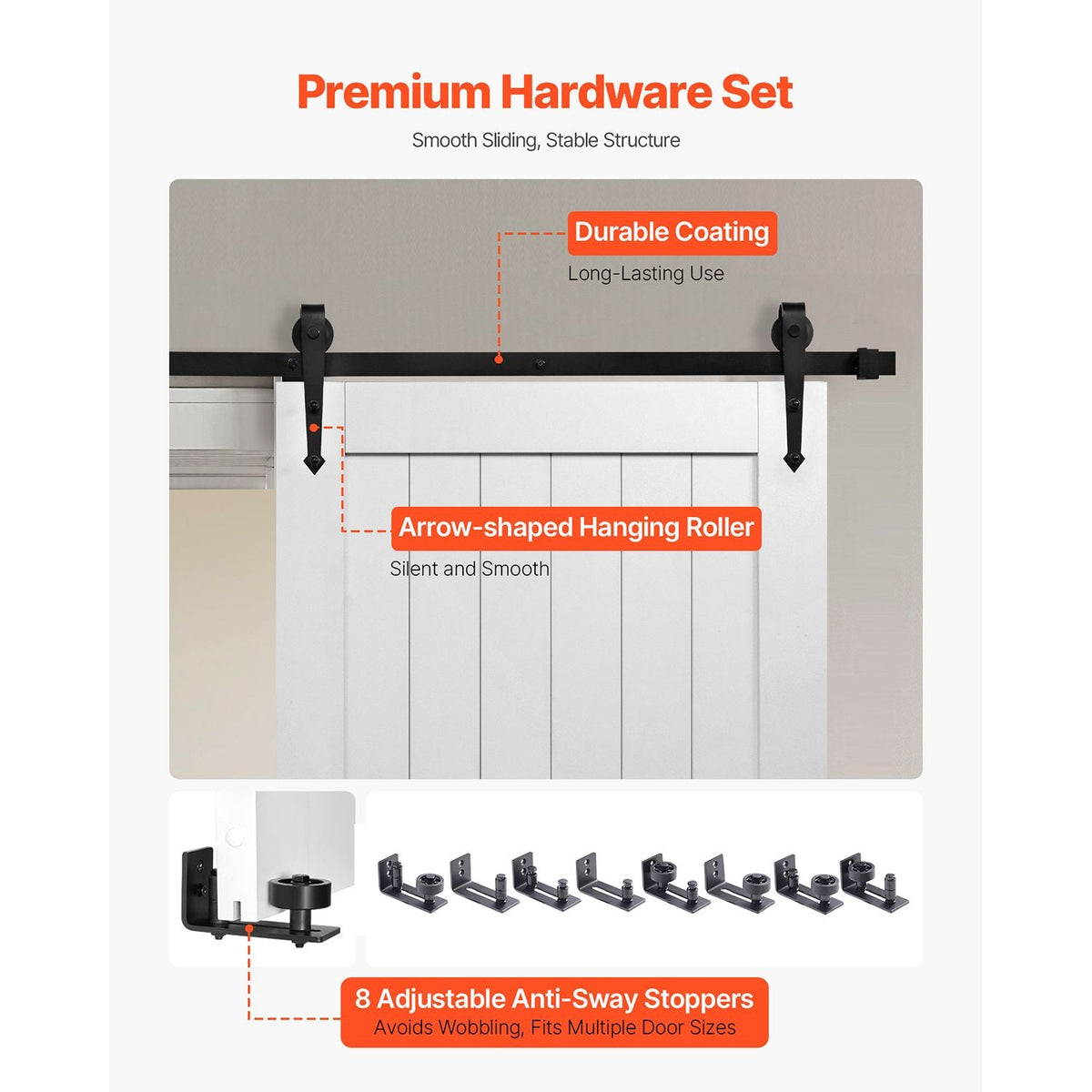 Sliding Barn Door, 36 x 84 inch, High-Strength MDF Panel, Barn Door with Hardware Kit, Water-Proof PVC Surface, Easy to Install, H-Frame, Smoothly and Quietly Sliding for Living Room, Bathroom