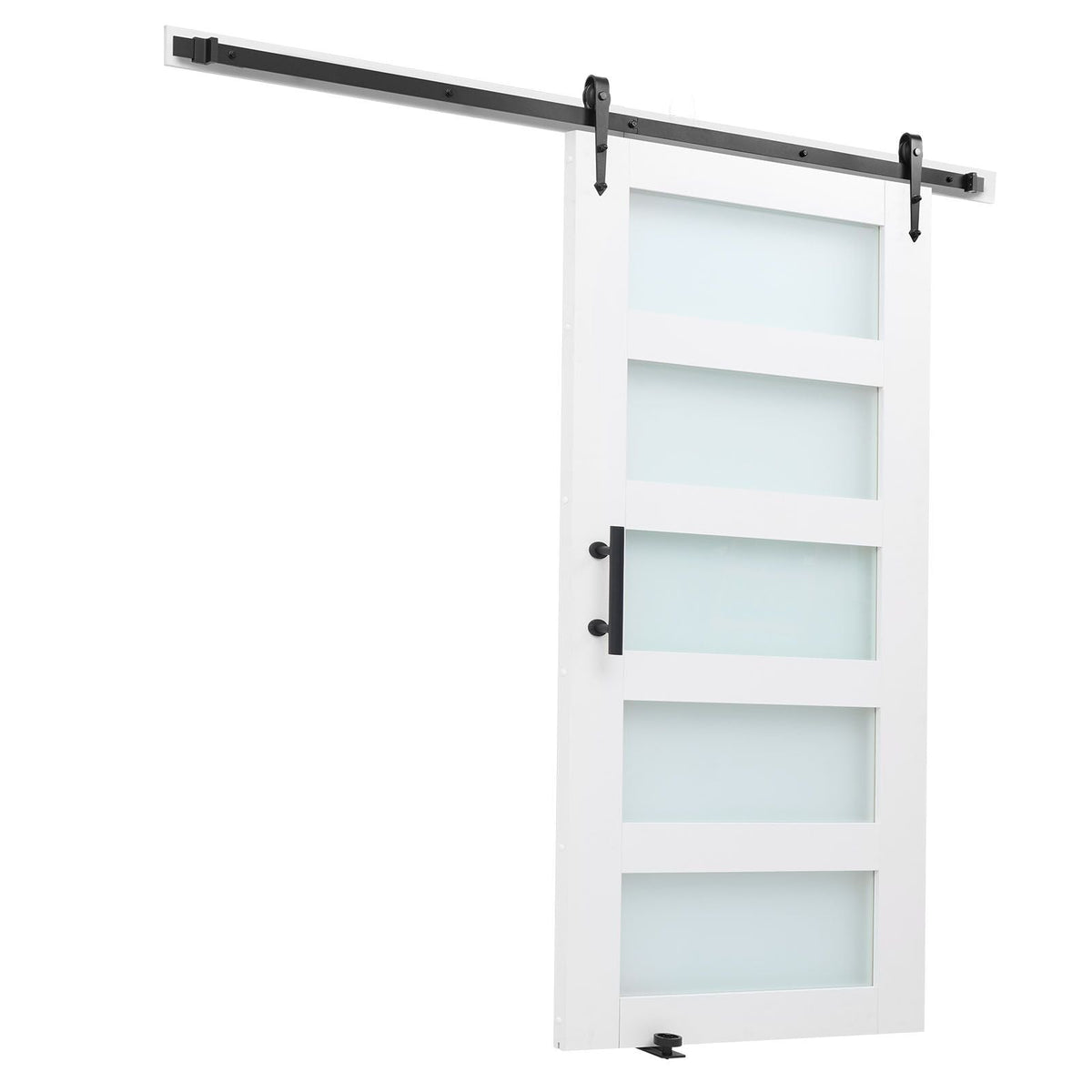 Sliding Barn Door, 42 x 84 inch, High-Strength MDF Panel and Glass, Barn Door with Hardware Kit, Water-Proof PVC Surface, Easy to Install, H-Frame, Smoothly and Quietly Sliding for Living Room