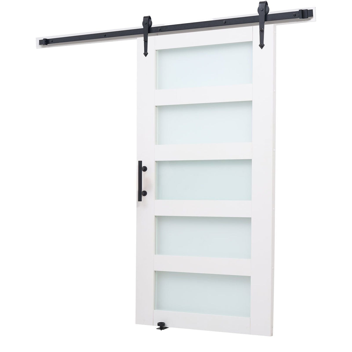 Sliding Barn Door, 42 x 84 inch, High-Strength MDF Panel and Glass, Barn Door with Hardware Kit, Water-Proof PVC Surface, Easy to Install, H-Frame, Smoothly and Quietly Sliding for Living Room