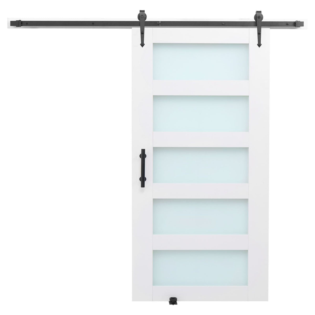 Sliding Barn Door, 42 x 84 inch, High-Strength MDF Panel and Glass, Barn Door with Hardware Kit, Water-Proof PVC Surface, Easy to Install, H-Frame, Smoothly and Quietly Sliding for Living Room