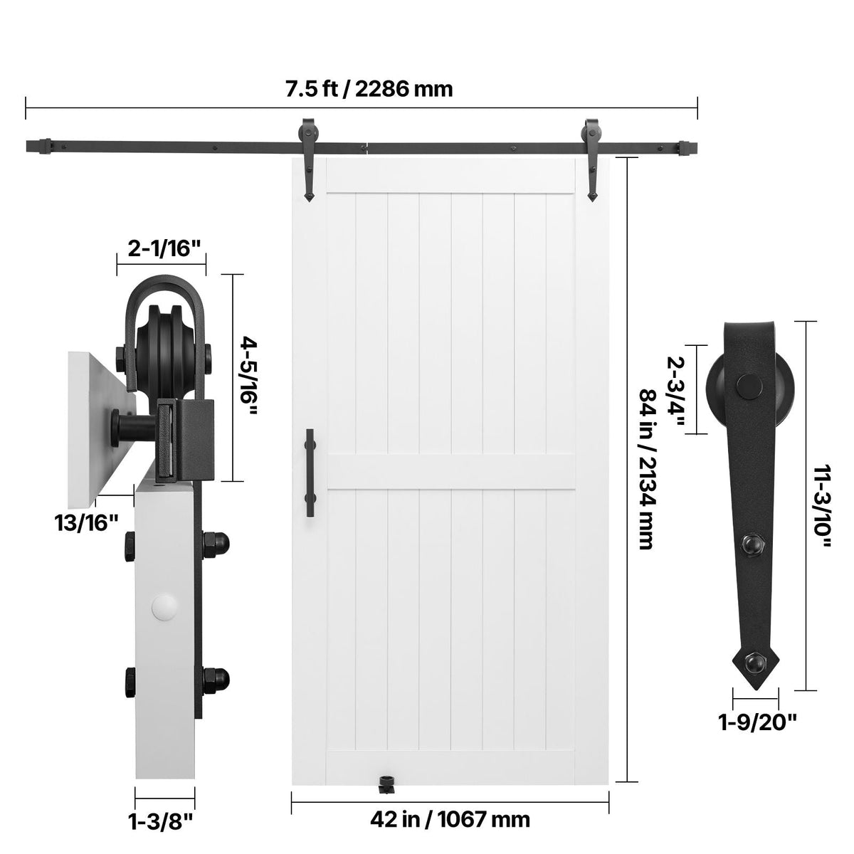 Sliding Barn Door, 42 x 84 inch, High-Strength MDF Panel, Barn Door with Hardware Kit, Water-Proof PVC Surface, Easy to Install, H-Frame, Smoothly and Quietly Sliding for Living Room, Bathroom