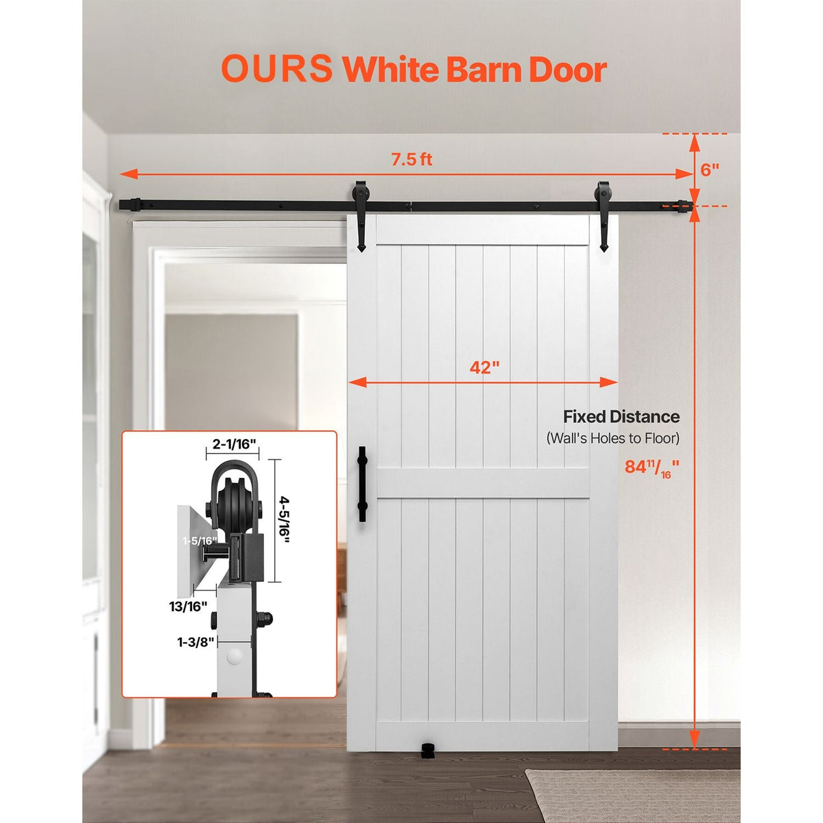 Sliding Barn Door, 42 x 84 inch, High-Strength MDF Panel, Barn Door with Hardware Kit, Water-Proof PVC Surface, Easy to Install, H-Frame, Smoothly and Quietly Sliding for Living Room, Bathroom
