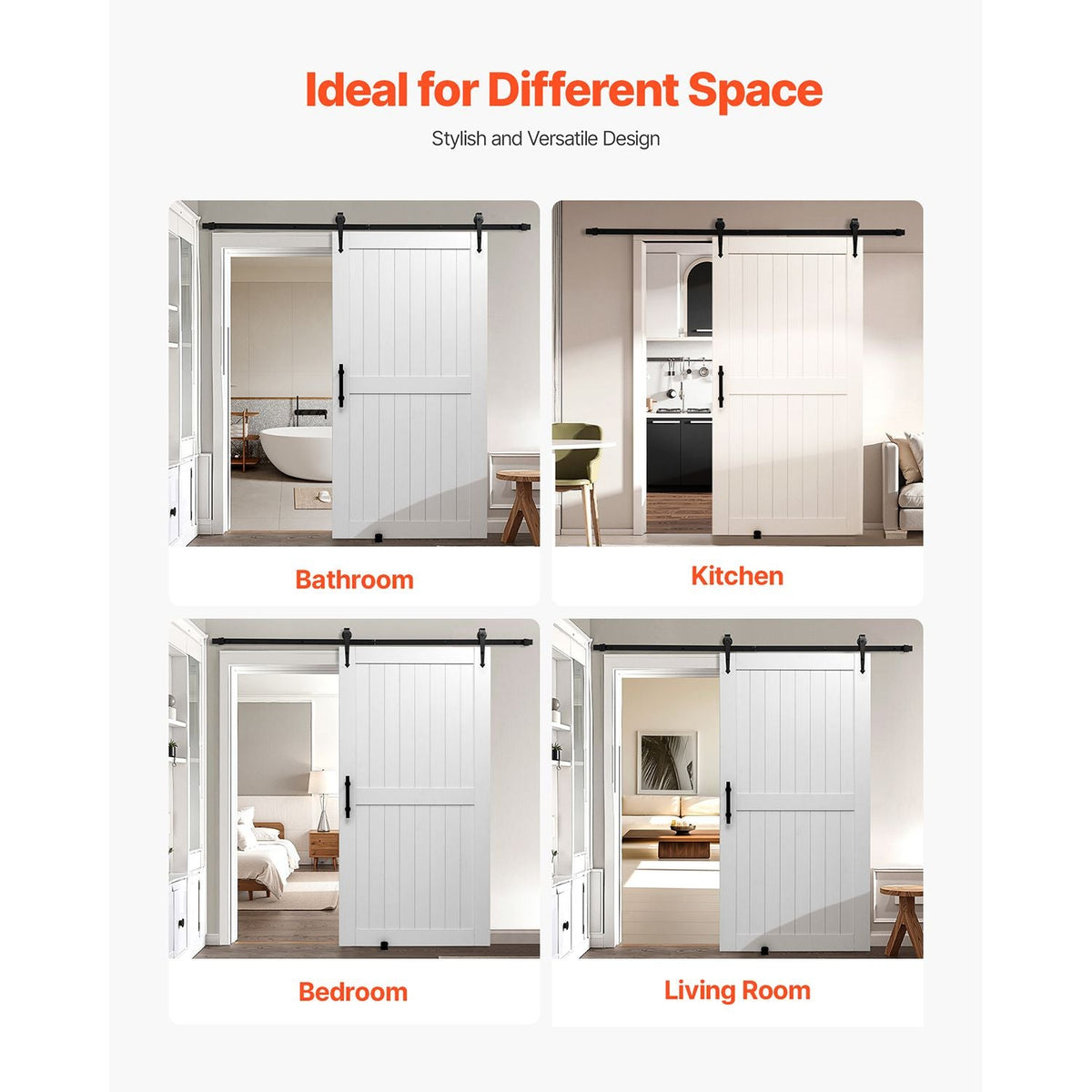Sliding Barn Door, 42 x 84 inch, High-Strength MDF Panel, Barn Door with Hardware Kit, Water-Proof PVC Surface, Easy to Install, H-Frame, Smoothly and Quietly Sliding for Living Room, Bathroom