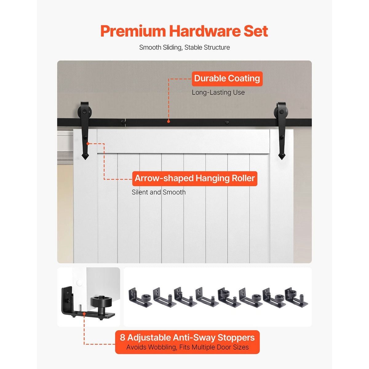 Sliding Barn Door, 42 x 84 inch, High-Strength MDF Panel, Barn Door with Hardware Kit, Water-Proof PVC Surface, Easy to Install, H-Frame, Smoothly and Quietly Sliding for Living Room, Bathroom