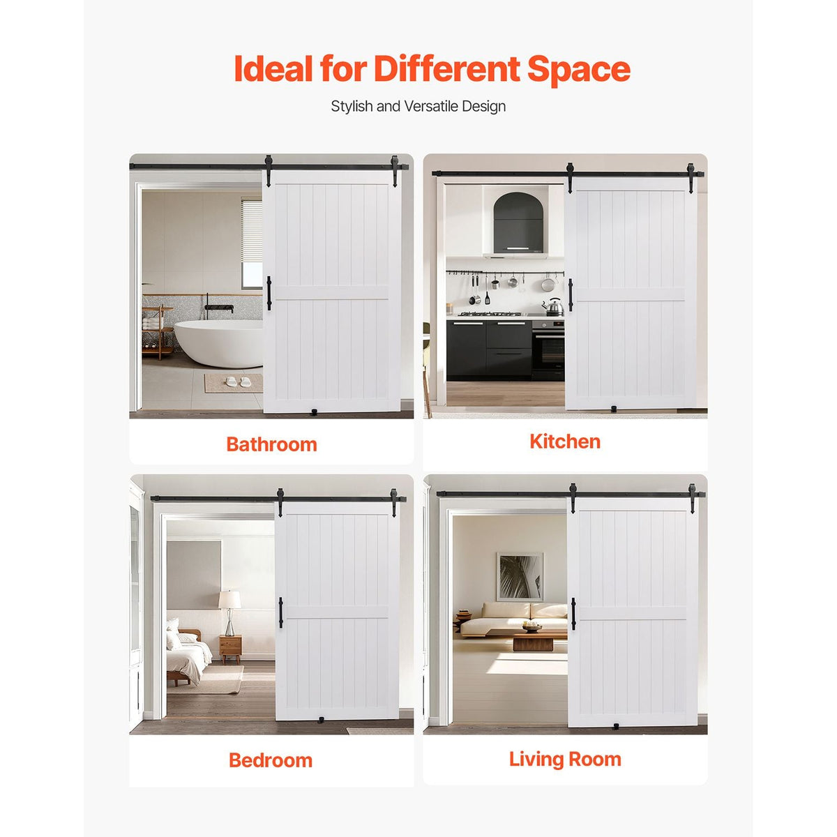 Sliding Barn Door, 48 x 84 inch, High-Strength MDF Panel, Barn Door with Hardware Kit, Water-Proof PVC Surface, Easy to Install, H-Frame, Smoothly and Quietly Sliding for Living Room, Bathroom