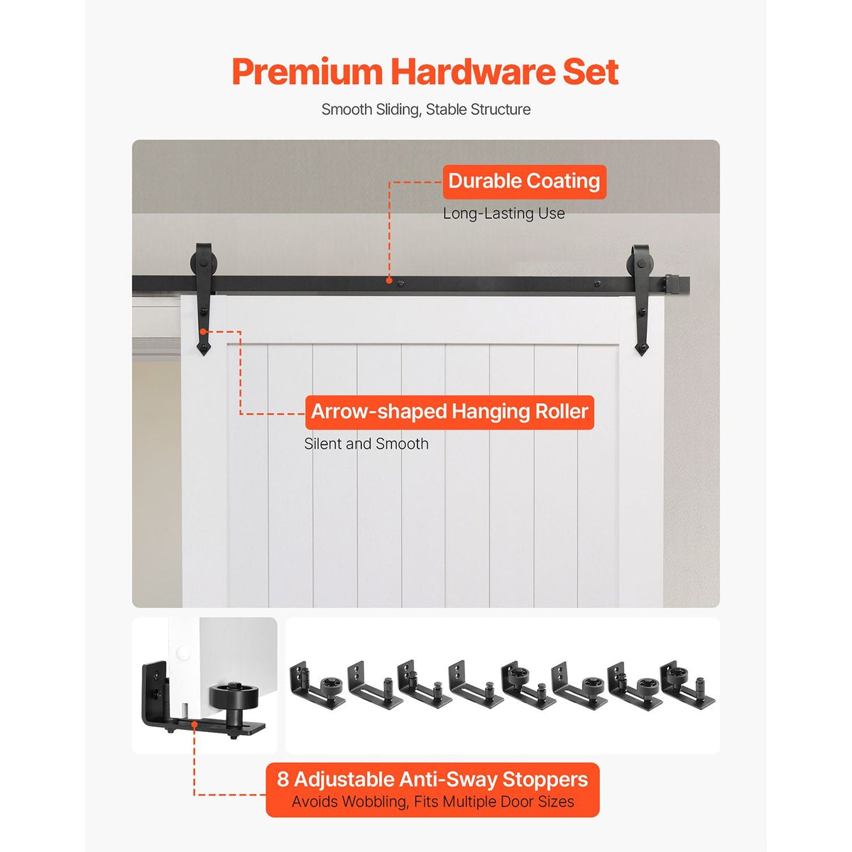 Sliding Barn Door, 48 x 84 inch, High-Strength MDF Panel, Barn Door with Hardware Kit, Water-Proof PVC Surface, Easy to Install, H-Frame, Smoothly and Quietly Sliding for Living Room, Bathroom