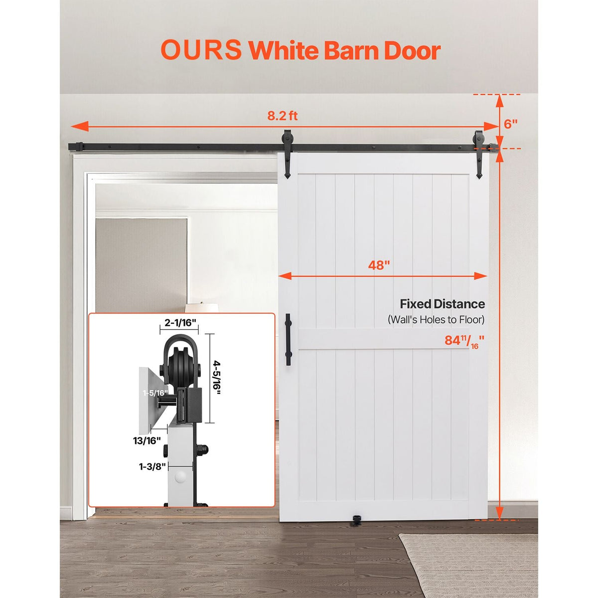 Sliding Barn Door, 48 x 84 inch, High-Strength MDF Panel, Barn Door with Hardware Kit, Water-Proof PVC Surface, Easy to Install, H-Frame, Smoothly and Quietly Sliding for Living Room, Bathroom