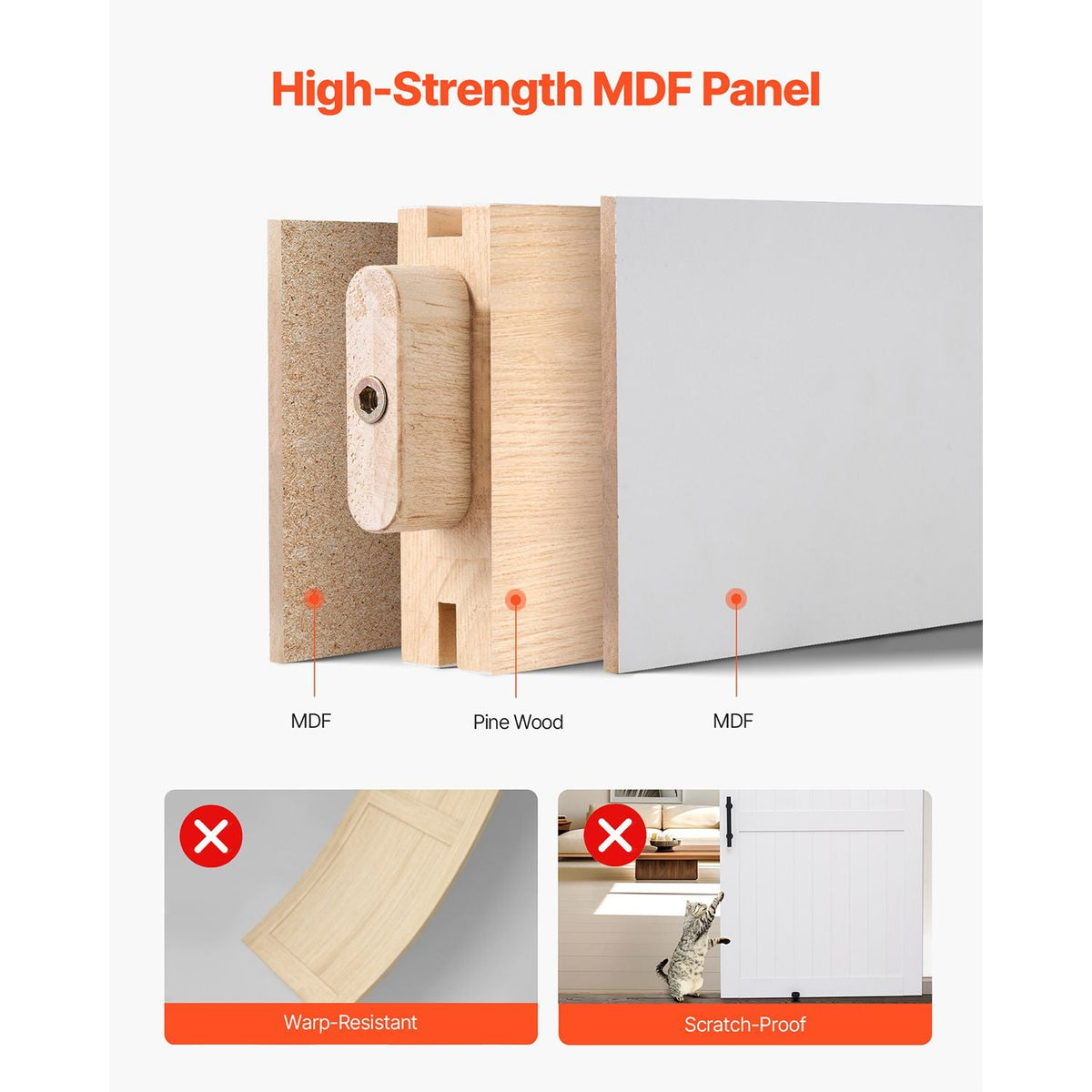 Sliding Barn Door, 48 x 84 inch, High-Strength MDF Panel, Barn Door with Hardware Kit, Water-Proof PVC Surface, Easy to Install, H-Frame, Smoothly and Quietly Sliding for Living Room, Bathroom