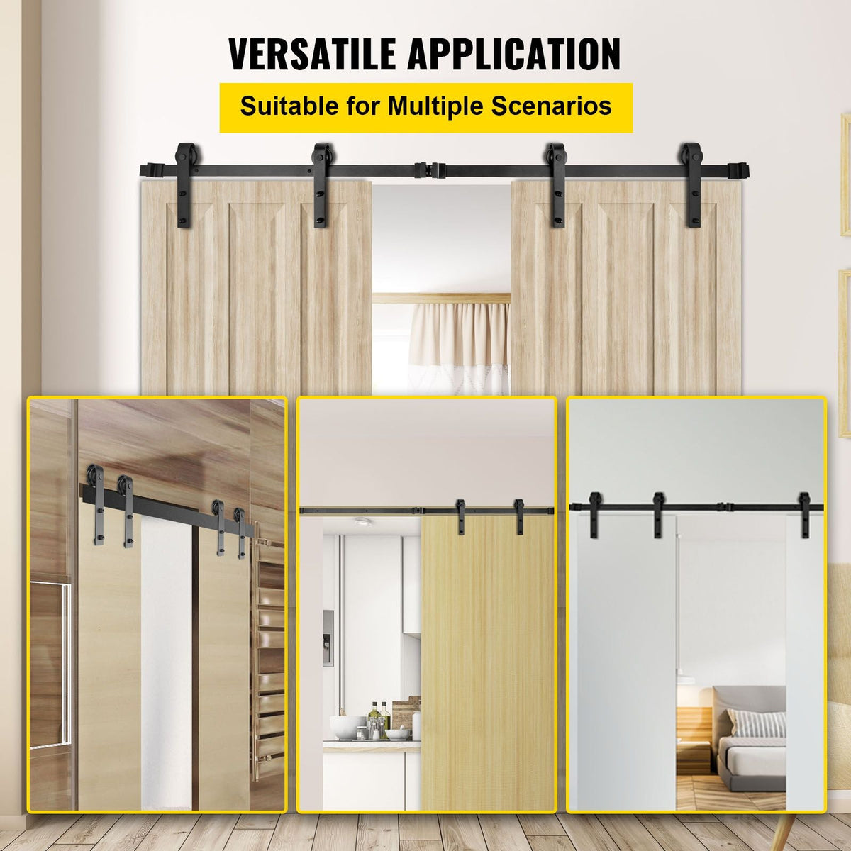 Sliding Barn Door Hardware Kit, 10FT Barn Door Kit, 330LBS Load-Bearing Double Barn Door Hardware Kit, Carbon Steel Barn Door Track, Darn Door for 1.37-1.77\" Thickness & 5FT Wide Door Panel