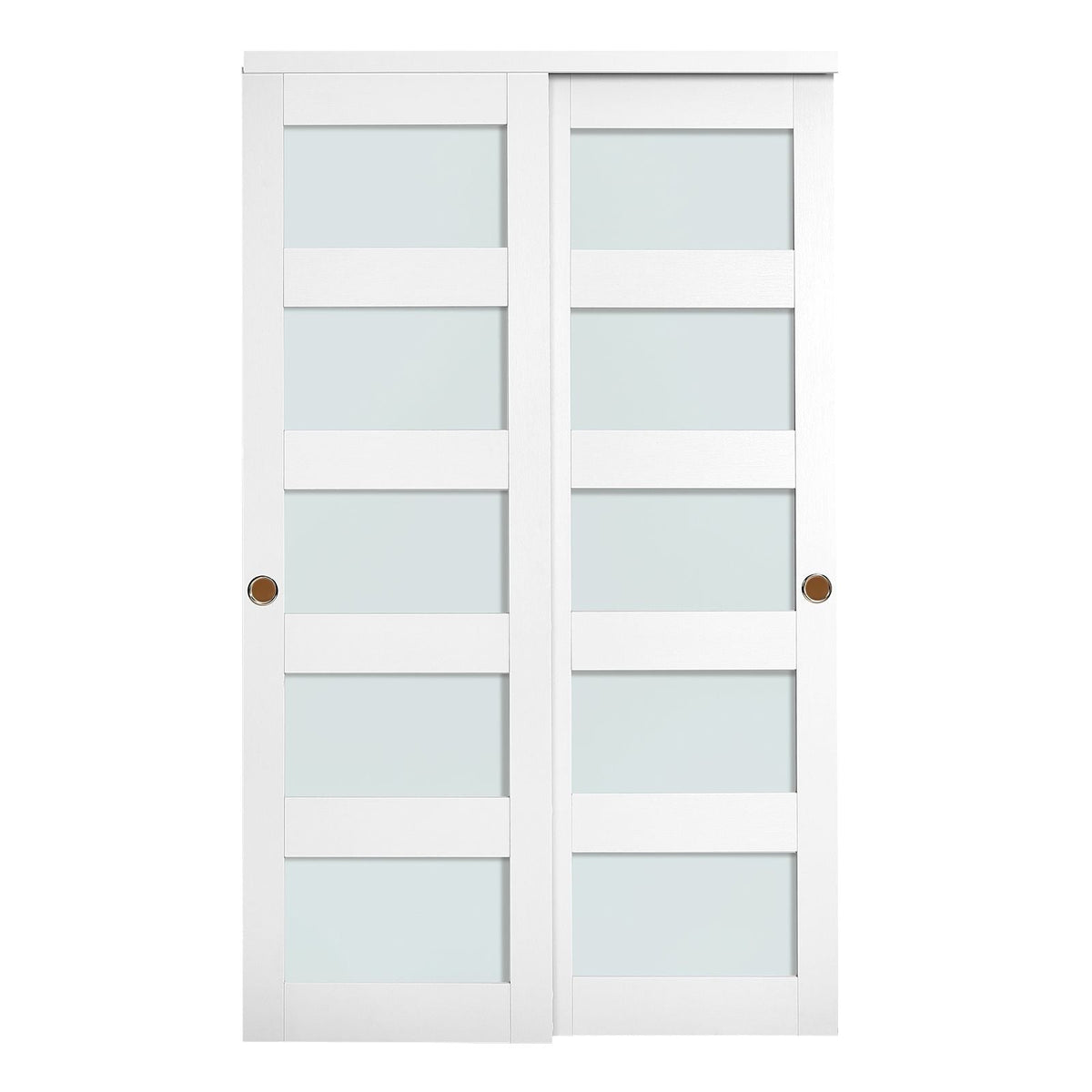 Sliding Closet Door, 48" (Double 25") x 80", 5-Lite Frosted Glass Bypass Sliding Doors with Hardware Kit & Floor Guide, Solid Wood & MDF Slab with Waterproof PVC Surface for Closets Bedrooms