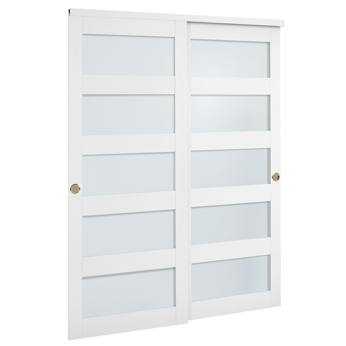 Sliding Closet Door, 60" (Double 31") x 80", 5-Lite Frosted Glass Bypass Sliding Doors with Hardware Kit & Floor Guide, Solid Wood & MDF Slab with Water-Proof PVC Surface for Closets Bedrooms