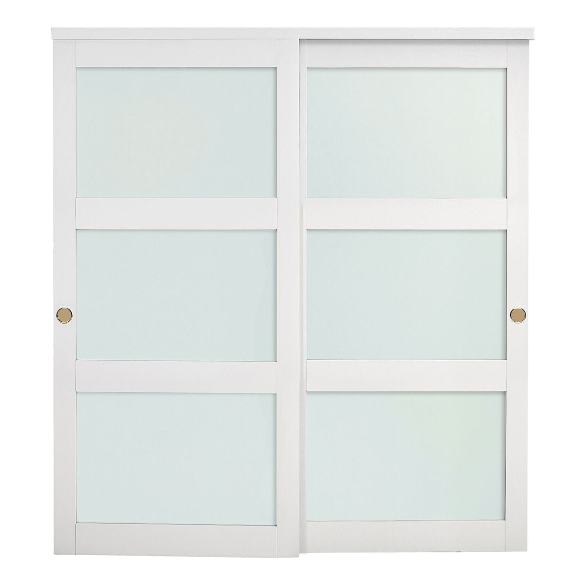 Sliding Closet Door, 72" (Double 37") x 80", 3-Lite Frosted Glass Bypass Sliding Doors with Hardware Kit & Floor Guide, Solid Wood & MDF Slab with Water-Proof PVC Surface for Closets Bedrooms