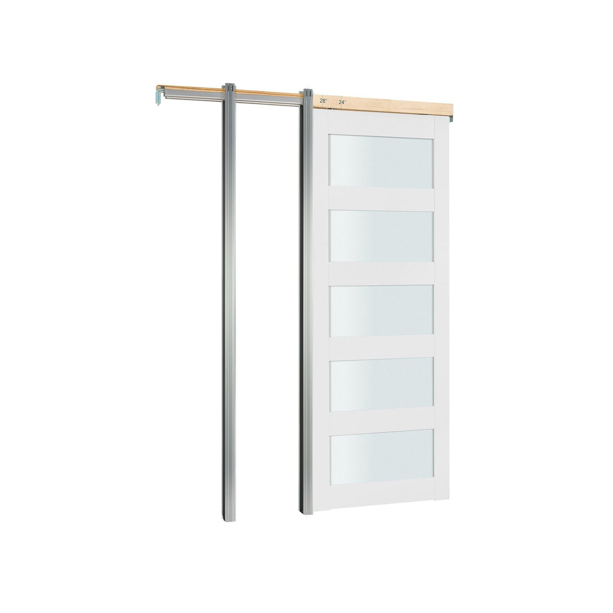 Sliding Pocket Door, 36" x 80", 5-Lite Frosted Glass Single Sliding Door with Hardware Kit, Sturdy Solid Wood & MDF Pocket Doors Slab with Waterproof Surface for Bedroom Kitchen Study Room