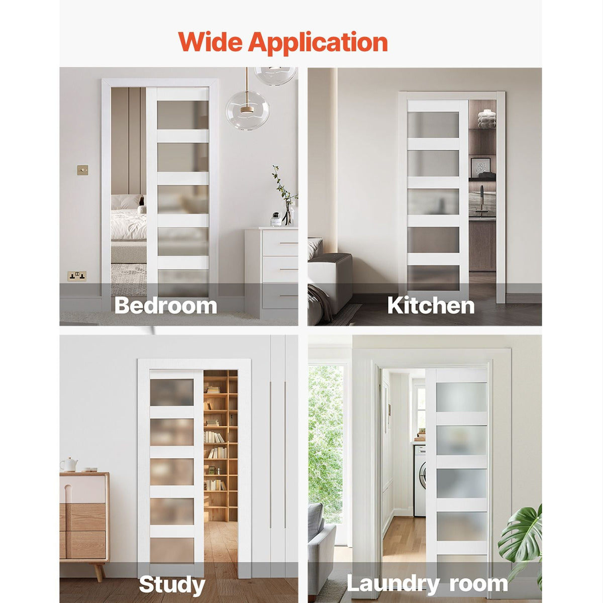 Sliding Pocket Door, 36" x 80", 5-Lite Frosted Glass Single Sliding Door with Hardware Kit, Sturdy Solid Wood & MDF Pocket Doors Slab with Waterproof Surface for Bedroom Kitchen Study Room