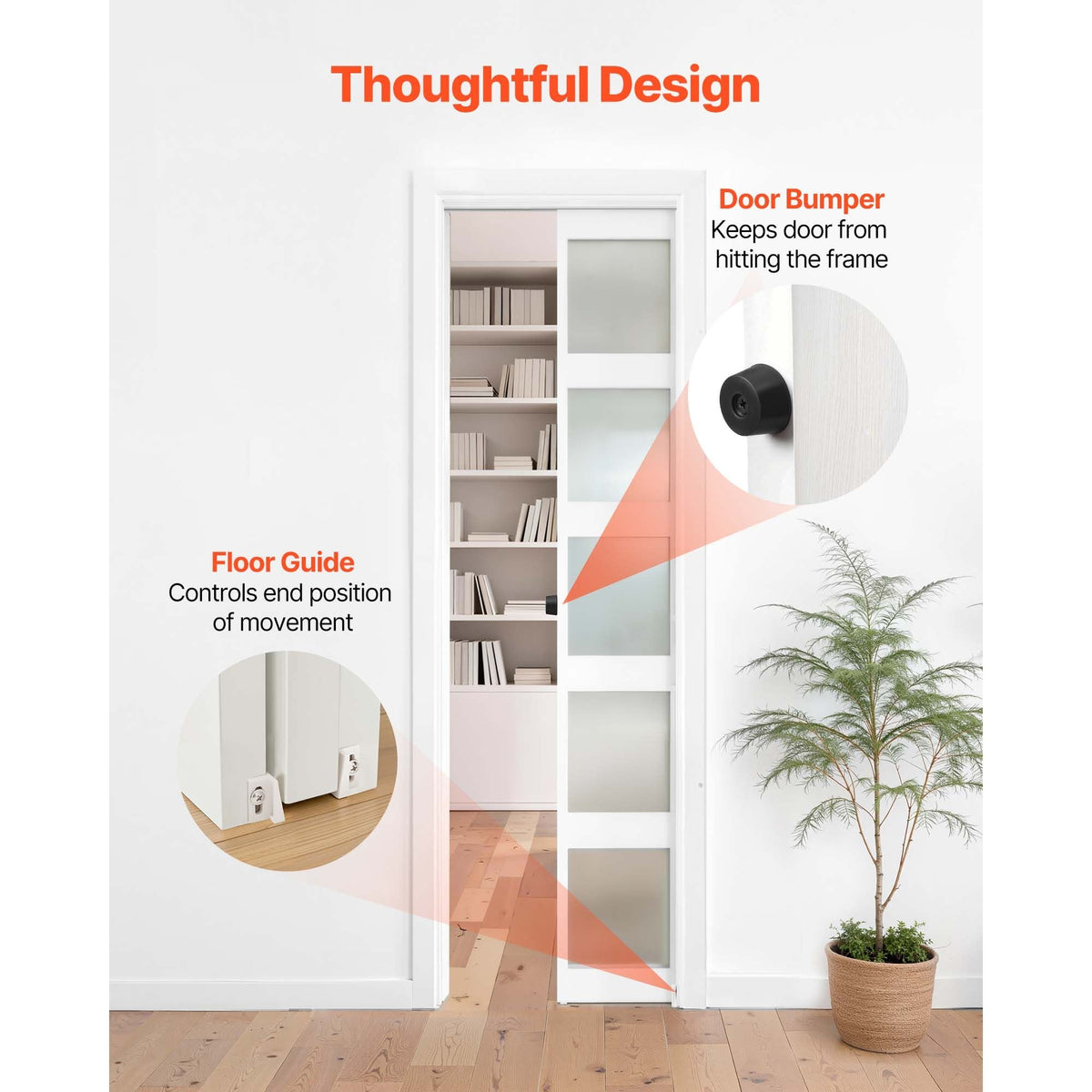 Sliding Pocket Door Hardware Track Kit, 44.69" Pocket Door Track Kit with Soft Close Mechanism for Smooth and Quiet Sliding, Easy to Install, for 1" to 1 3/4" Thickness 24" Width Single Door