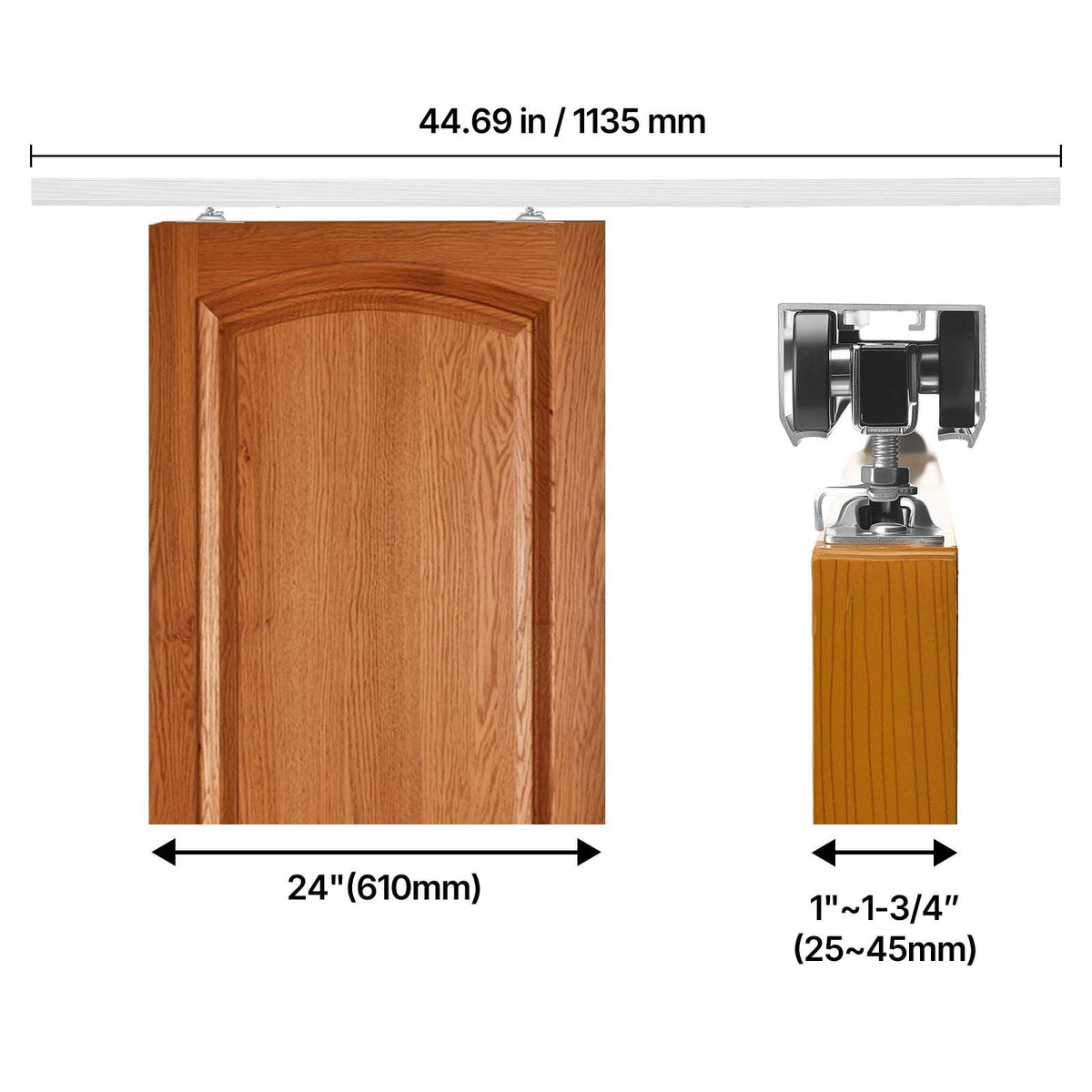 Sliding Pocket Door Hardware Track Kit, 44.69" Pocket Door Track Kit with Soft Close Mechanism for Smooth and Quiet Sliding, Easy to Install, for 1" to 1 3/4" Thickness 24" Width Single Door
