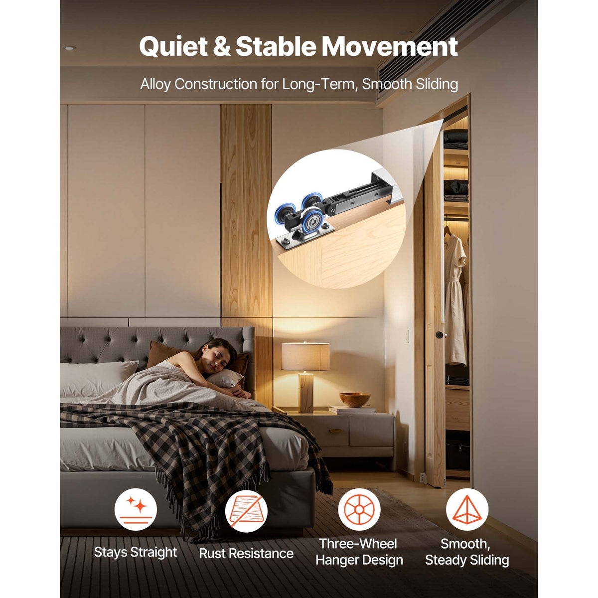 Sliding Pocket Door Hardware Track Kit, 44.69" Pocket Door Track Kit with Soft Close Mechanism for Smooth and Quiet Sliding, Easy to Install, for 1" to 1 3/4" Thickness 24" Width Single Door