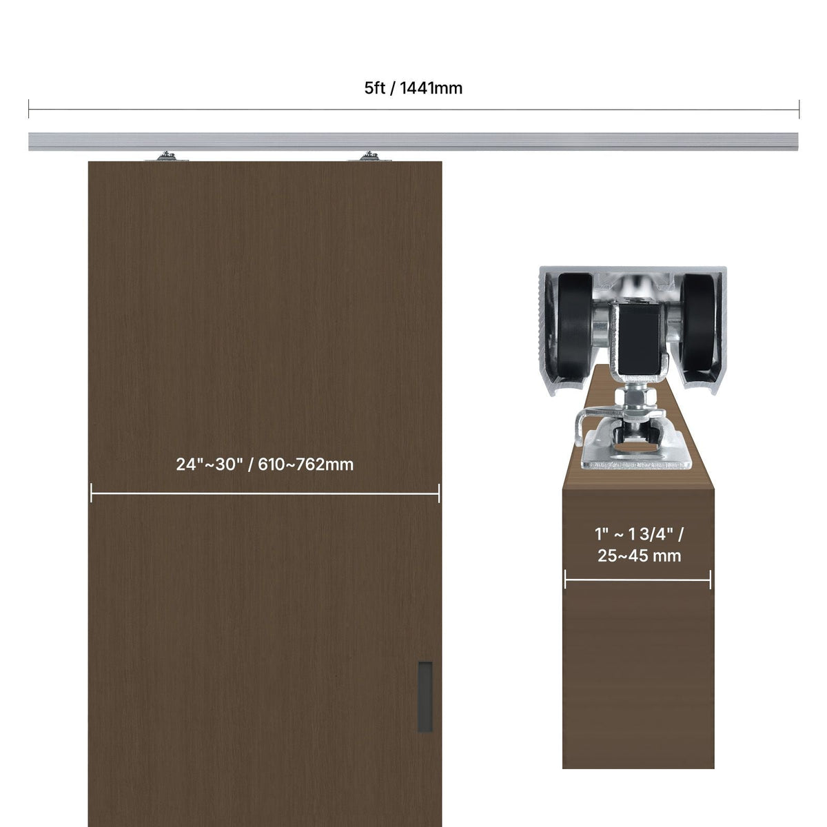 Sliding Pocket Door Hardware Track Kit, 4.73 ft Heavy Duty Pocket Door Hardware Kit, Commercial Grade Pocket Door Hardware and Track Set for 24"-30" Wide Single Door