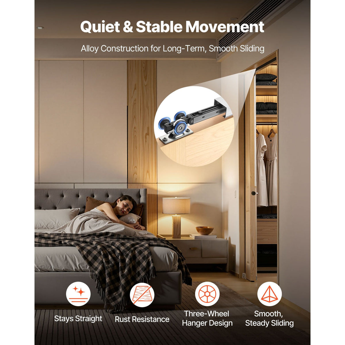 Sliding Pocket Door Hardware Track Kit, 56.73" Pocket Door Track Kit with Soft Close Mechanism for Smooth and Quiet Sliding, Easy to Install, for 1" to 1 3/4" Thickness 30" Width Single Door