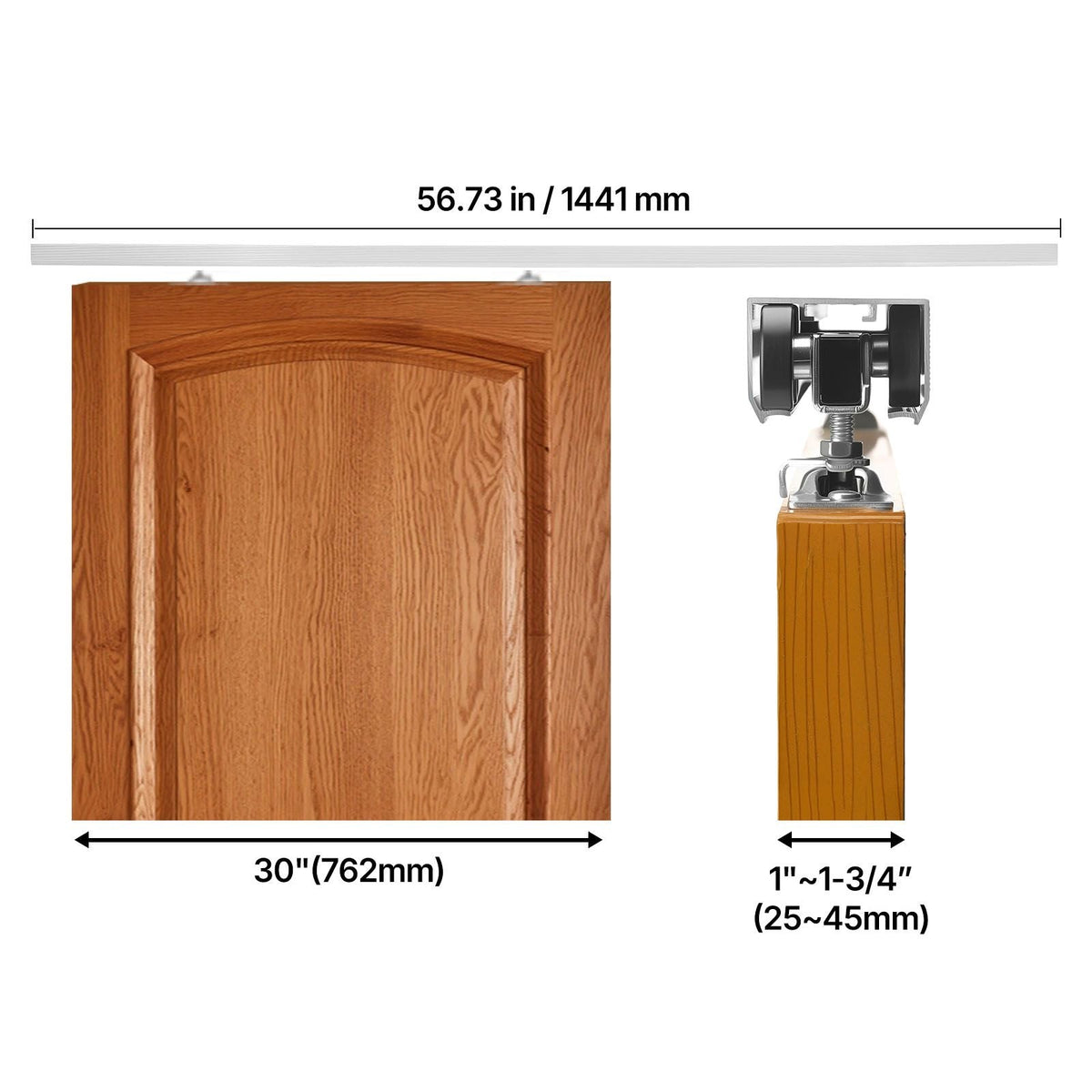 Sliding Pocket Door Hardware Track Kit, 56.73" Pocket Door Track Kit with Soft Close Mechanism for Smooth and Quiet Sliding, Easy to Install, for 1" to 1 3/4" Thickness 30" Width Single Door