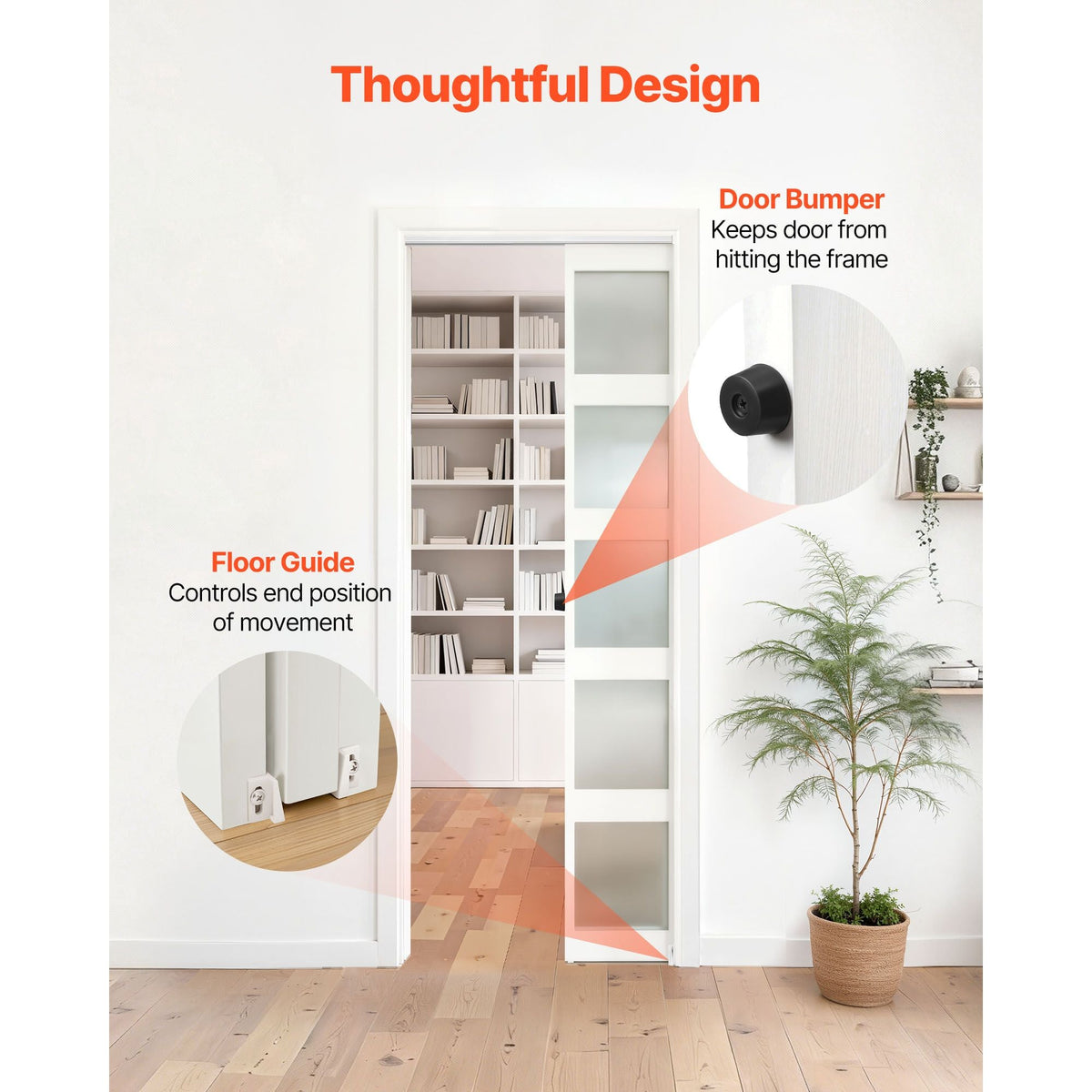 Sliding Pocket Door Hardware Track Kit, 56.73" Pocket Door Track Kit with Soft Close Mechanism for Smooth and Quiet Sliding, Easy to Install, for 1" to 1 3/4" Thickness 30" Width Single Door