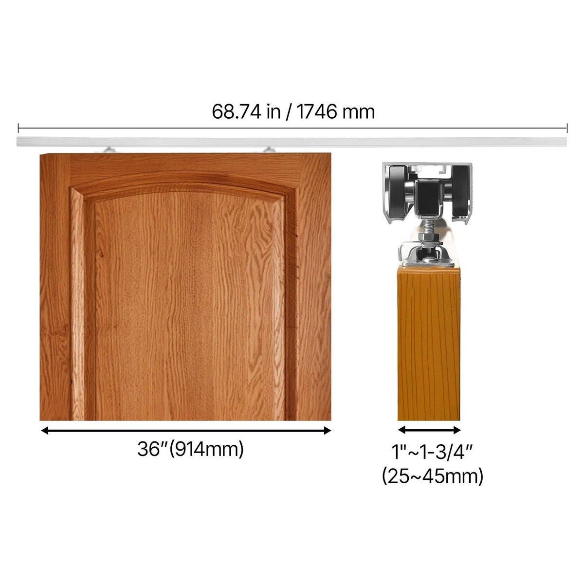 Sliding Pocket Door Hardware Track Kit, 68.74" Pocket Door Track Kit with Soft Close Mechanism for Smooth and Quiet Sliding, Easy to Install, for 1" to 1 3/4" Thickness 36" Width Single Door