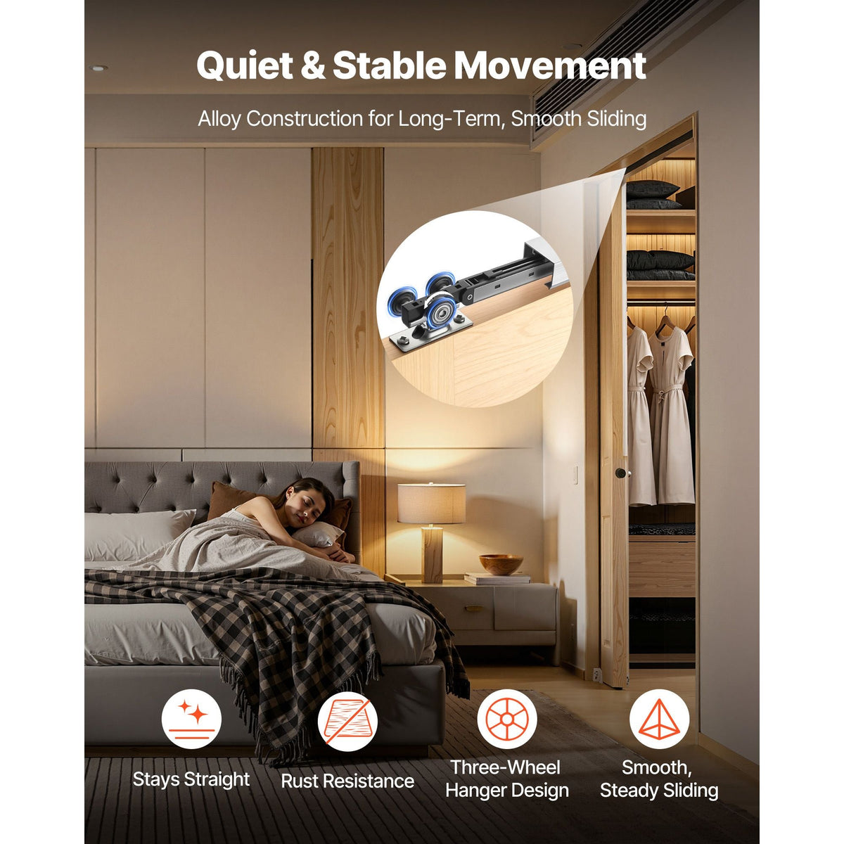 Sliding Pocket Door Hardware Track Kit, 68.74" Pocket Door Track Kit with Soft Close Mechanism for Smooth and Quiet Sliding, Easy to Install, for 1" to 1 3/4" Thickness 36" Width Single Door