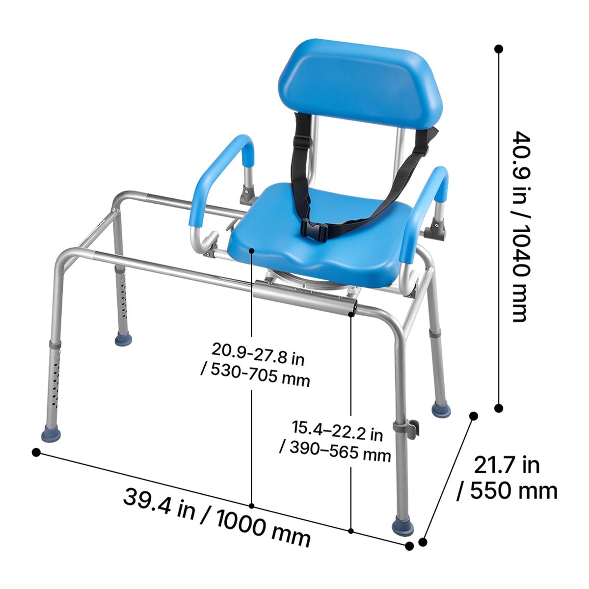 Sliding Shower Chair, 330 lbs Tub Transfer Bench for Bathtub with Swivel Seat, Padded Shower Bench with Pivoting Arms and Backrest, Height Adjustable for Handicap, Seniors, Elderly and Disabled