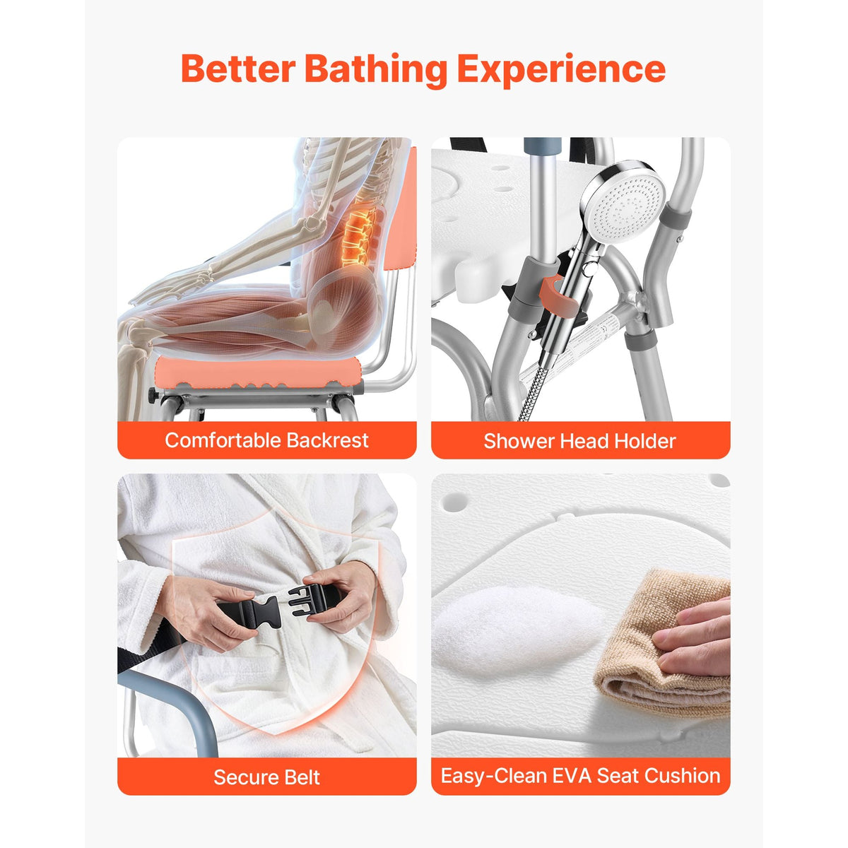 Sliding Shower Chair, 400 lbs Capacity Tub Transfer Bench for Bathtub, Heavy Duty Shower Bench with Arms and Backrest, Height Adjustable Seat for Handicap, Adults, Seniors, Elderly and Disabled