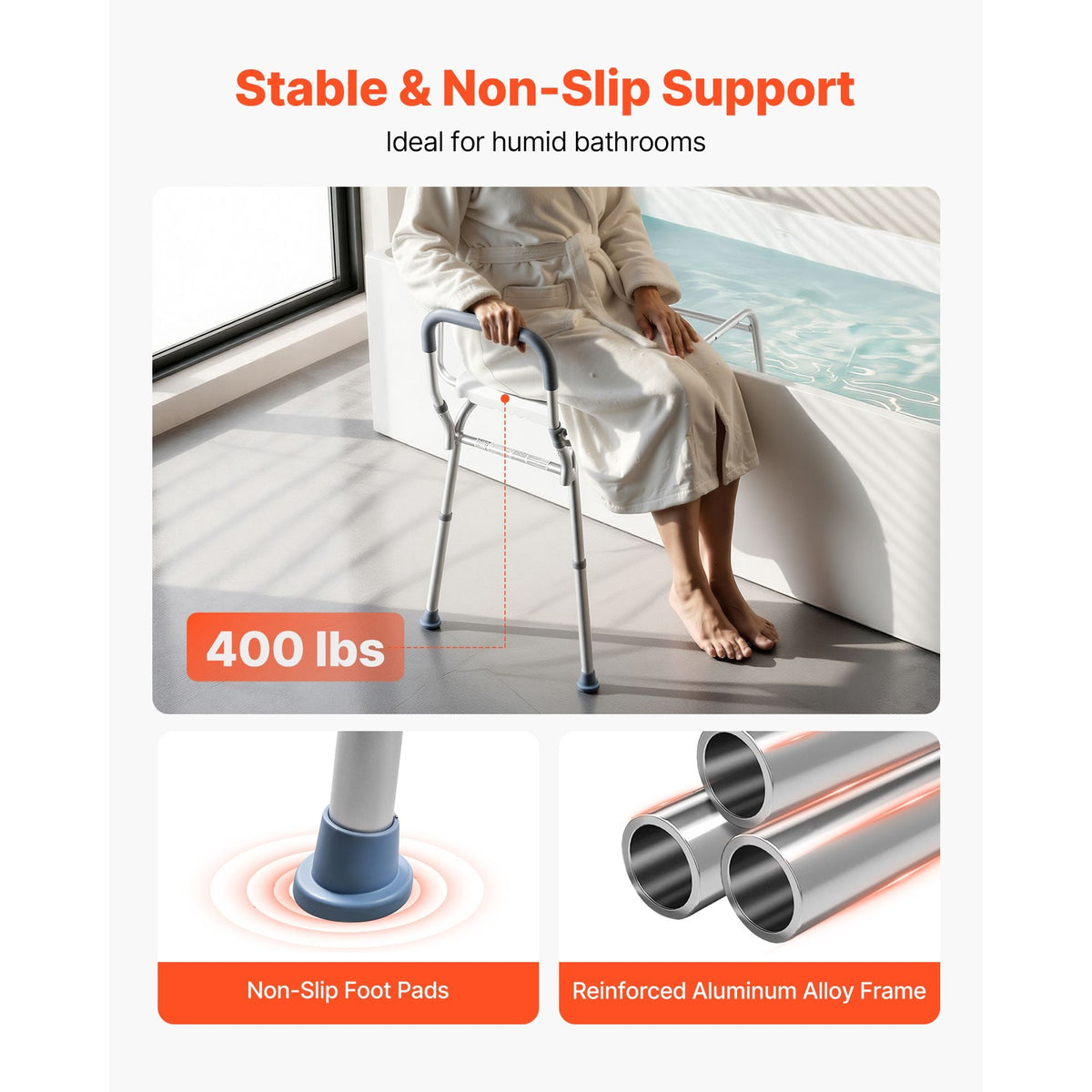 Sliding Shower Chair, 400 lbs Capacity Tub Transfer Bench for Bathtub, Heavy Duty Shower Bench with Arms and Backrest, Height Adjustable Seat for Handicap, Adults, Seniors, Elderly and Disabled