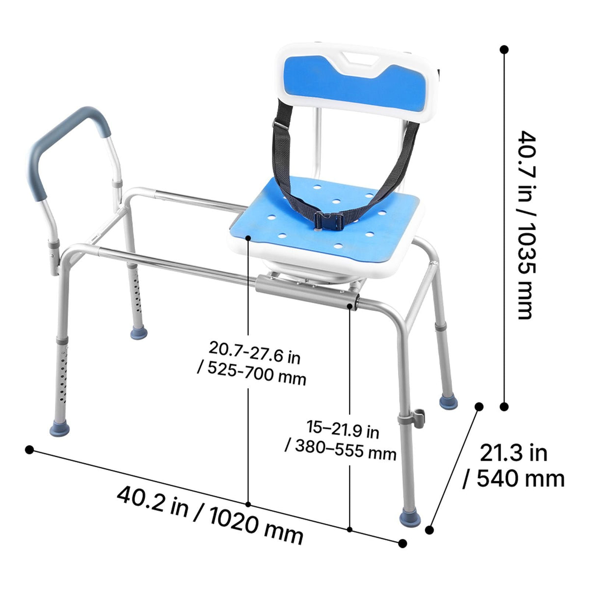 Sliding Shower Chair, 400 lbs Tub Transfer Bench for Bathtub with Swivel Seat, Padded Shower Bench with Arms and Backrest, Height Adjustable for Handicap, Adults, Seniors, Elderly and Disabled